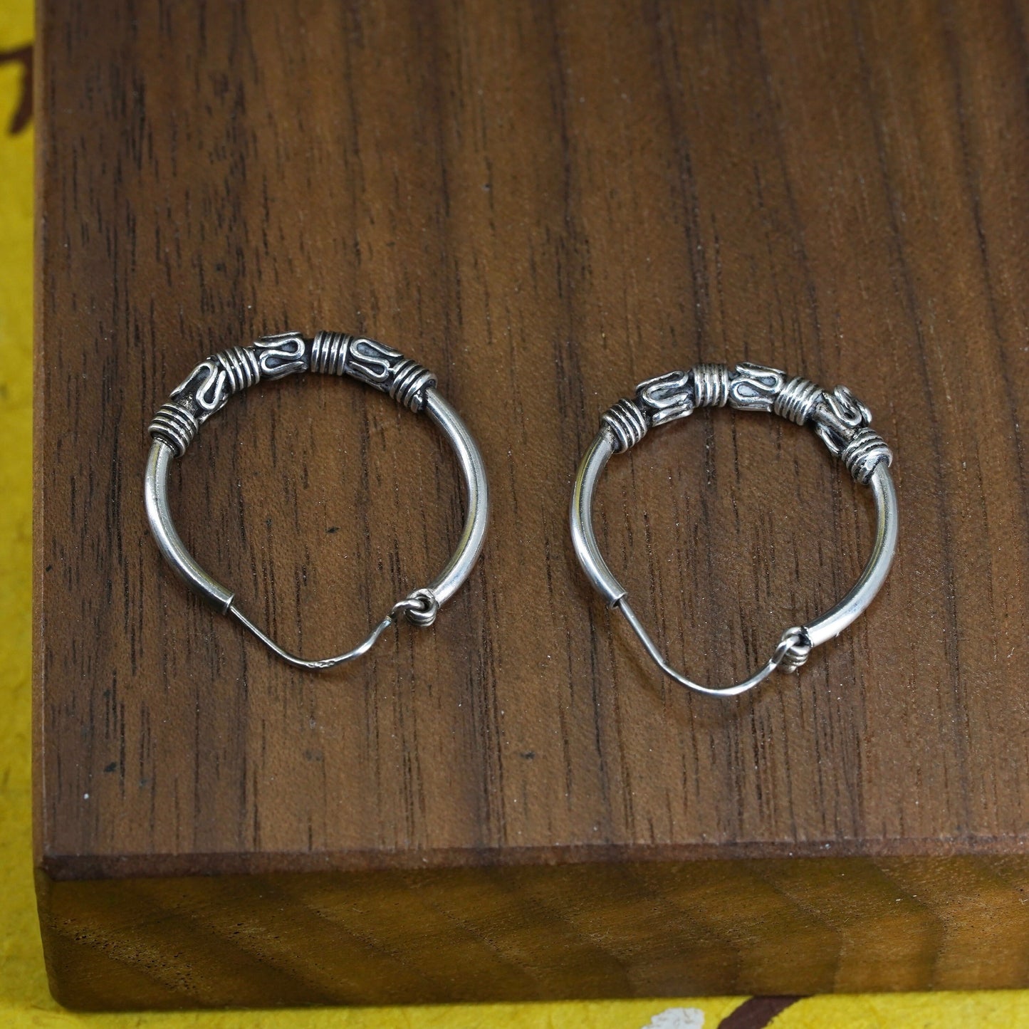 0.75”, vintage Sterling silver handmade earrings, textured 925 hoops