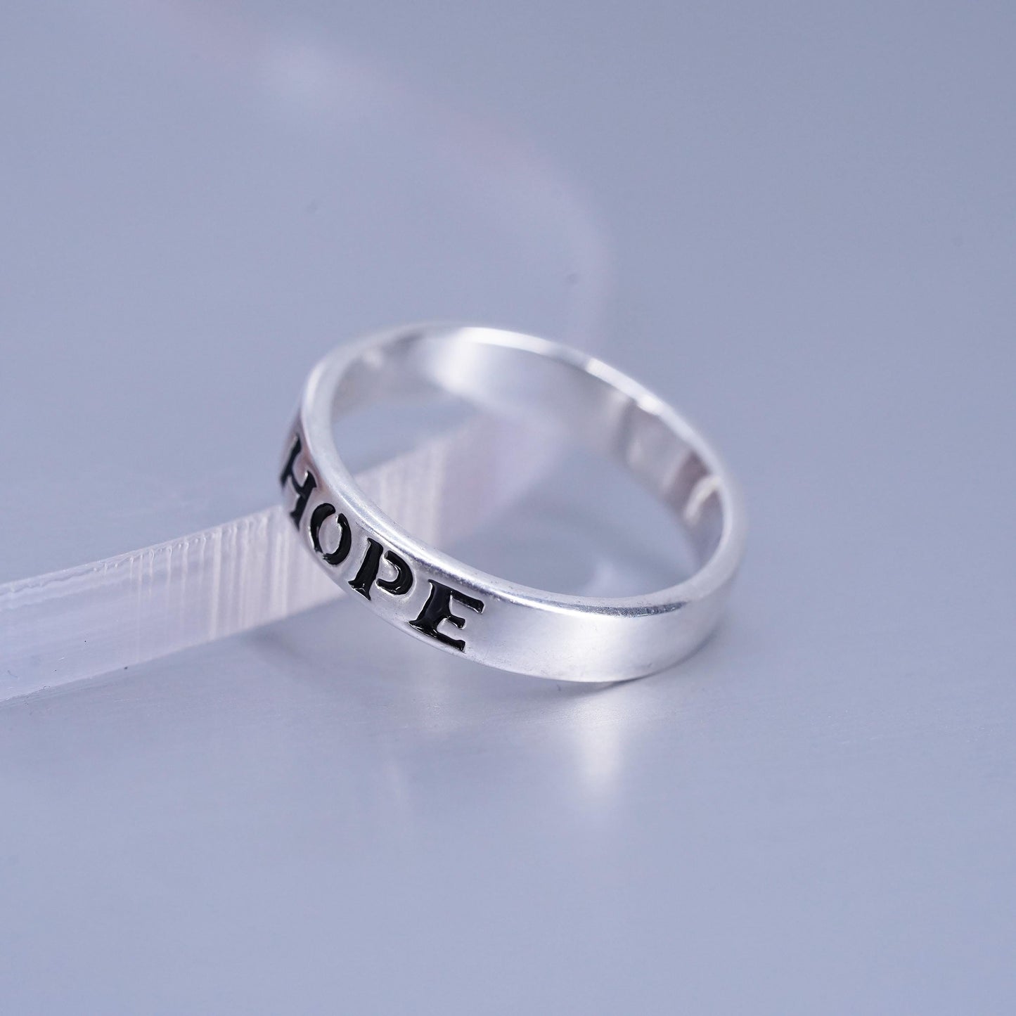Size 4, vintage southwestern Sterling 925 silver ring, stackable band “ hope”