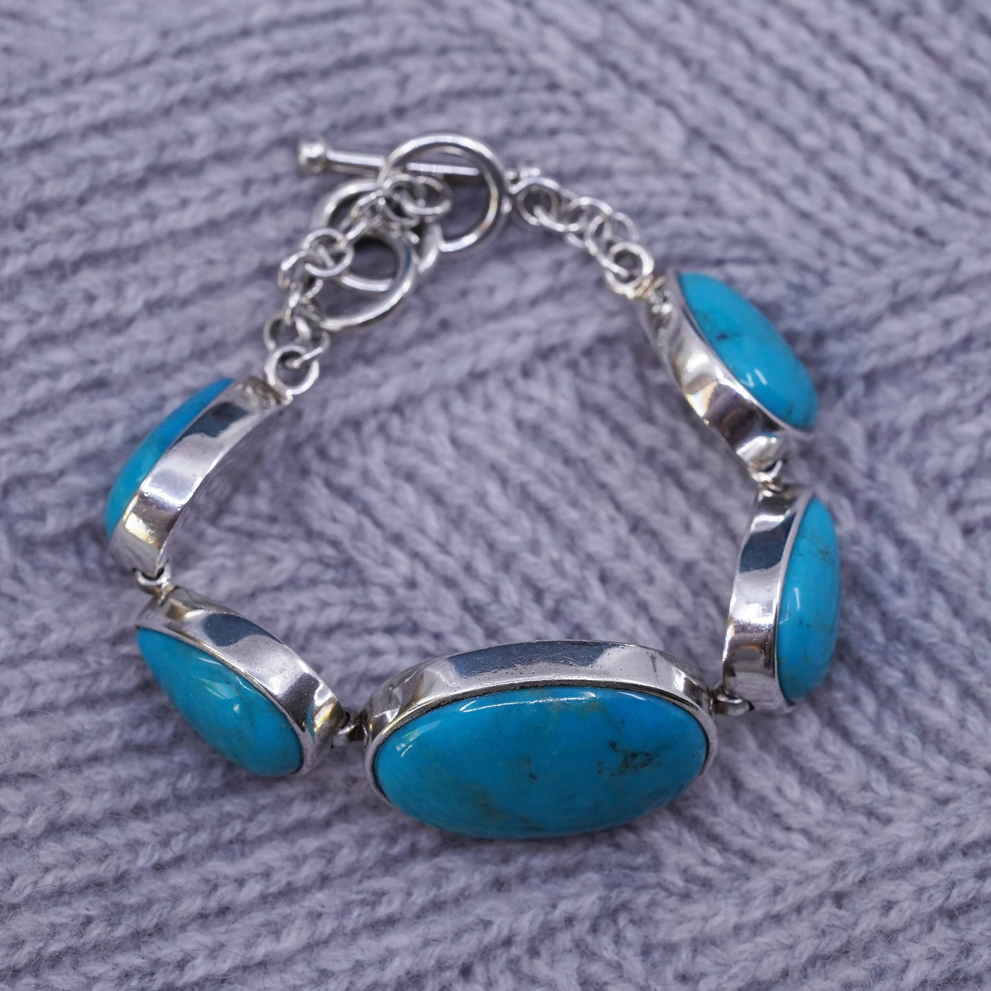 6.5”, VTG Whitney Kelly WK sterling 925 silver handmade bracelet w/ turquoise