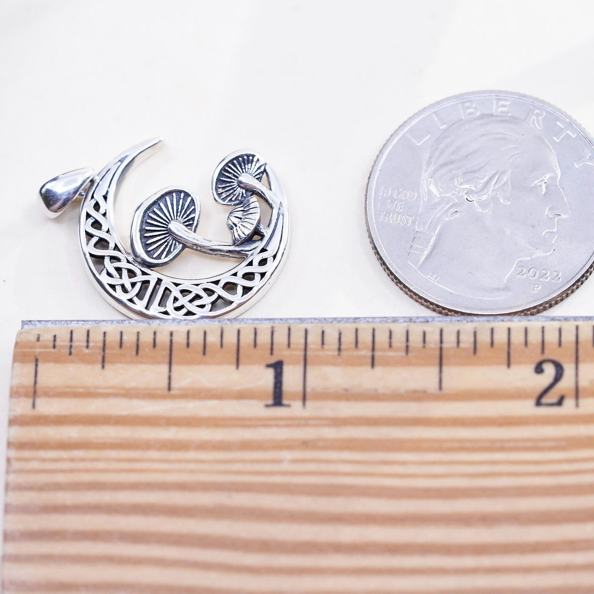 VINTAGE Sterling Silver Crescent Moon Mushroom Pendant, 925 Celtic Moon Charm