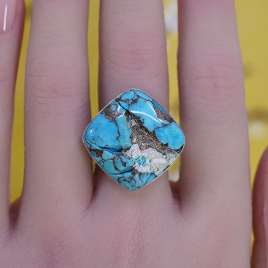 Size 7, vintage DTR Jay King Sterling 925 silver handmade ring with turquoise