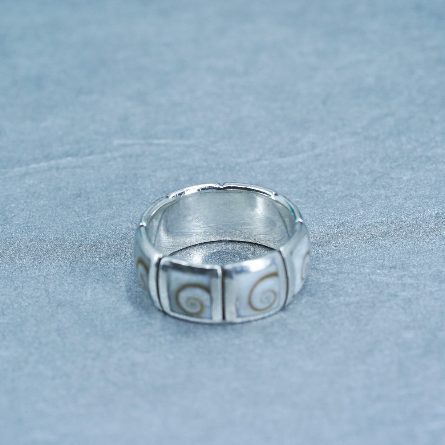 sz 8.5, Sterling 925 Silver Shiva eye Ring | Mexican Jewelry, band fossil shell