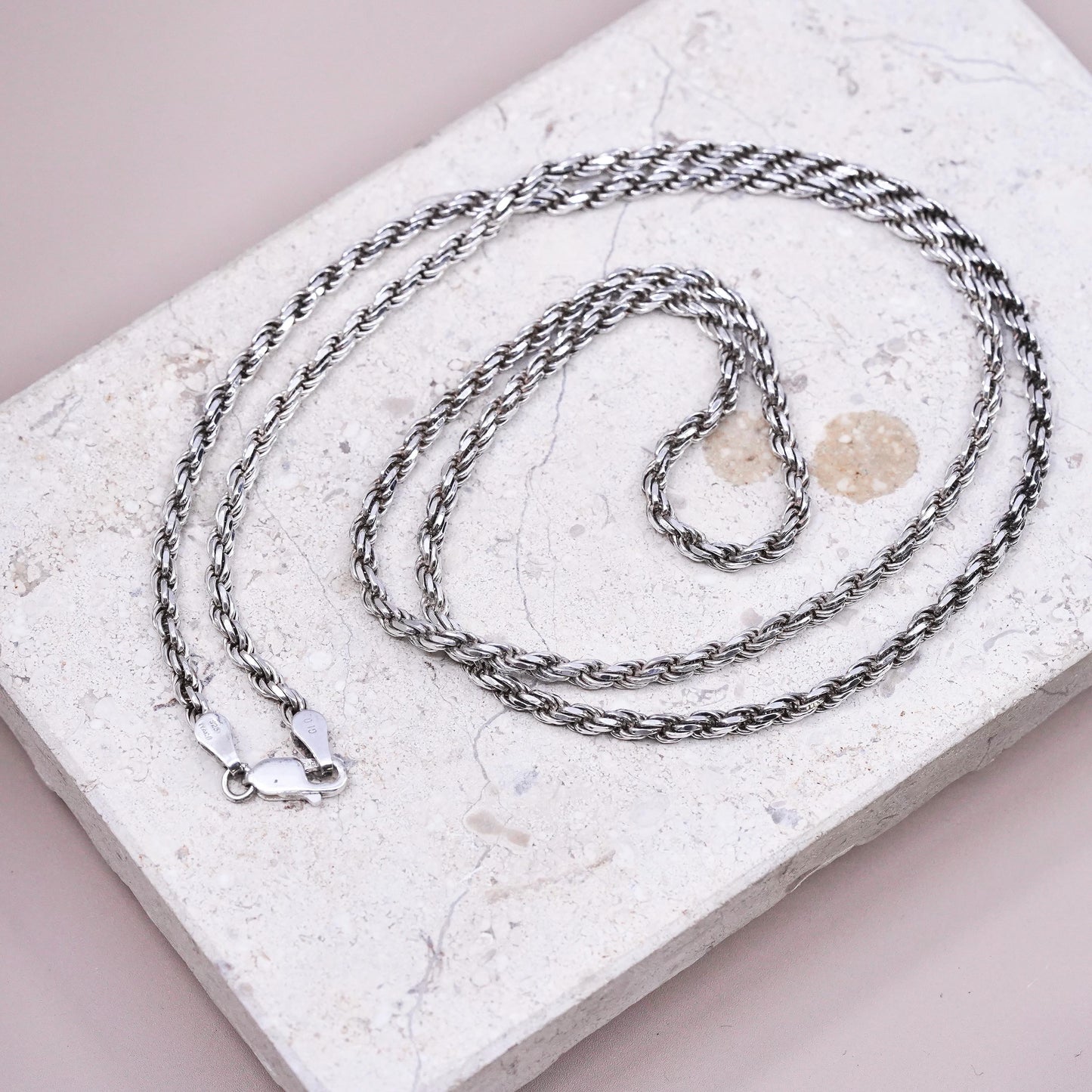 30", 3mm, vintage Sterling silver handmade necklace, 925 diamond cut rope chain