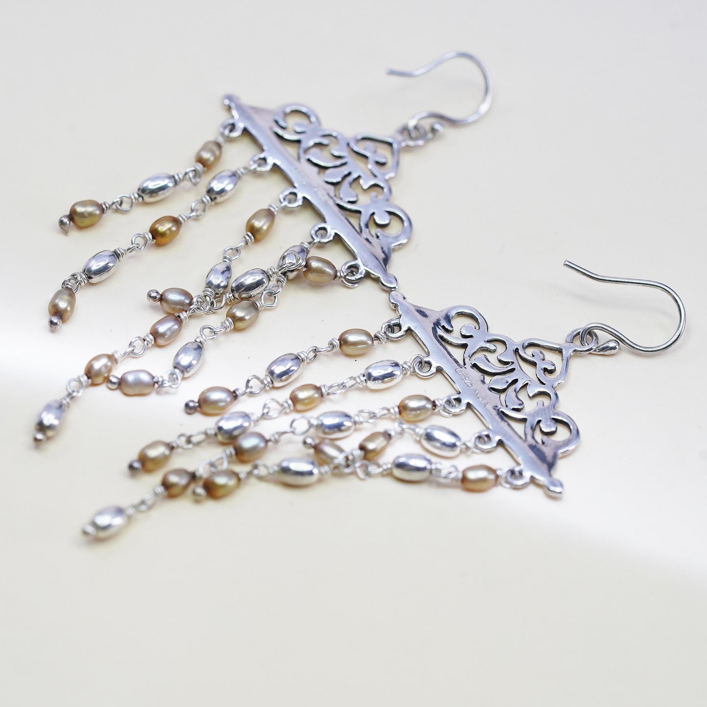 DP Doug Paulus Indian sterling silver 925 fringe earrings cluster pearl dangles