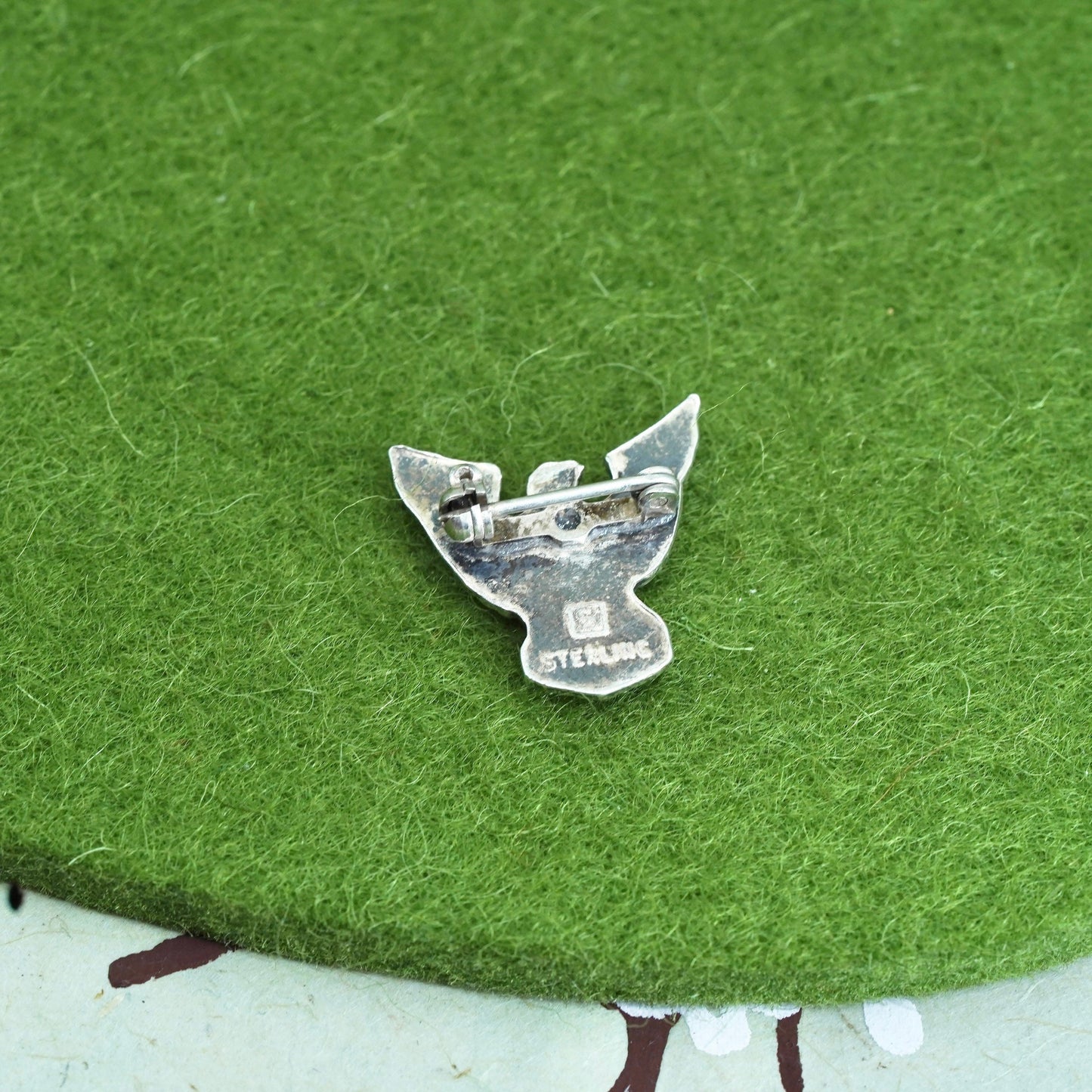 Vintage sterling silver handmade brooch, 925 bird Eagle head pin embossed BSA