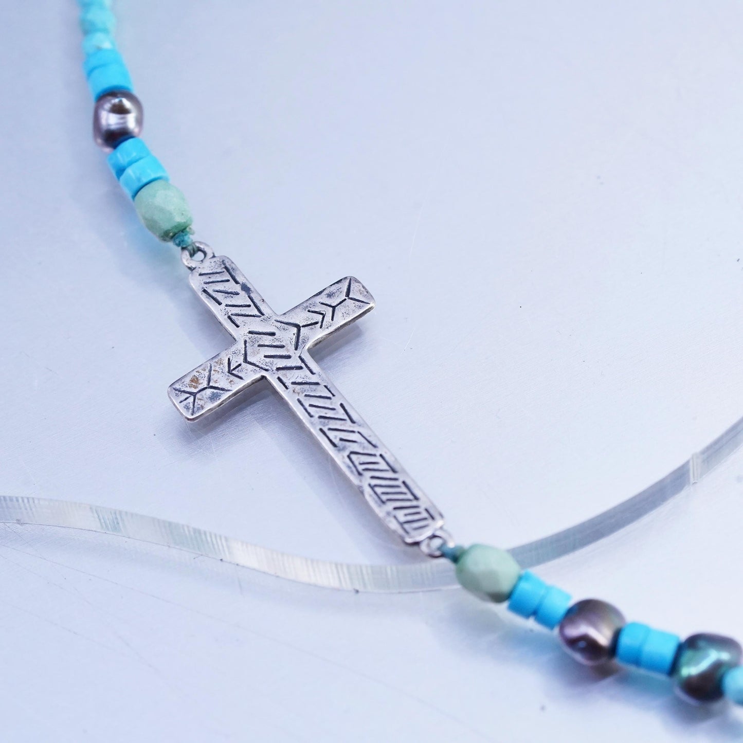 28", Silpada N3028 925 Sterling Silvr Howlite Pearl Pyrite Ideal Cross Necklace