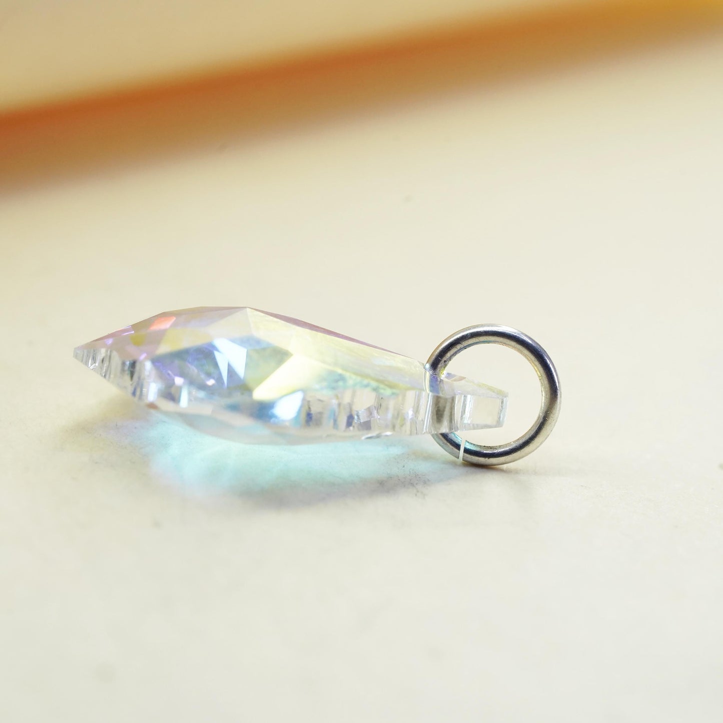 vintage Sterling silver 925 handmade pendant with teardrop shaped AB crystal