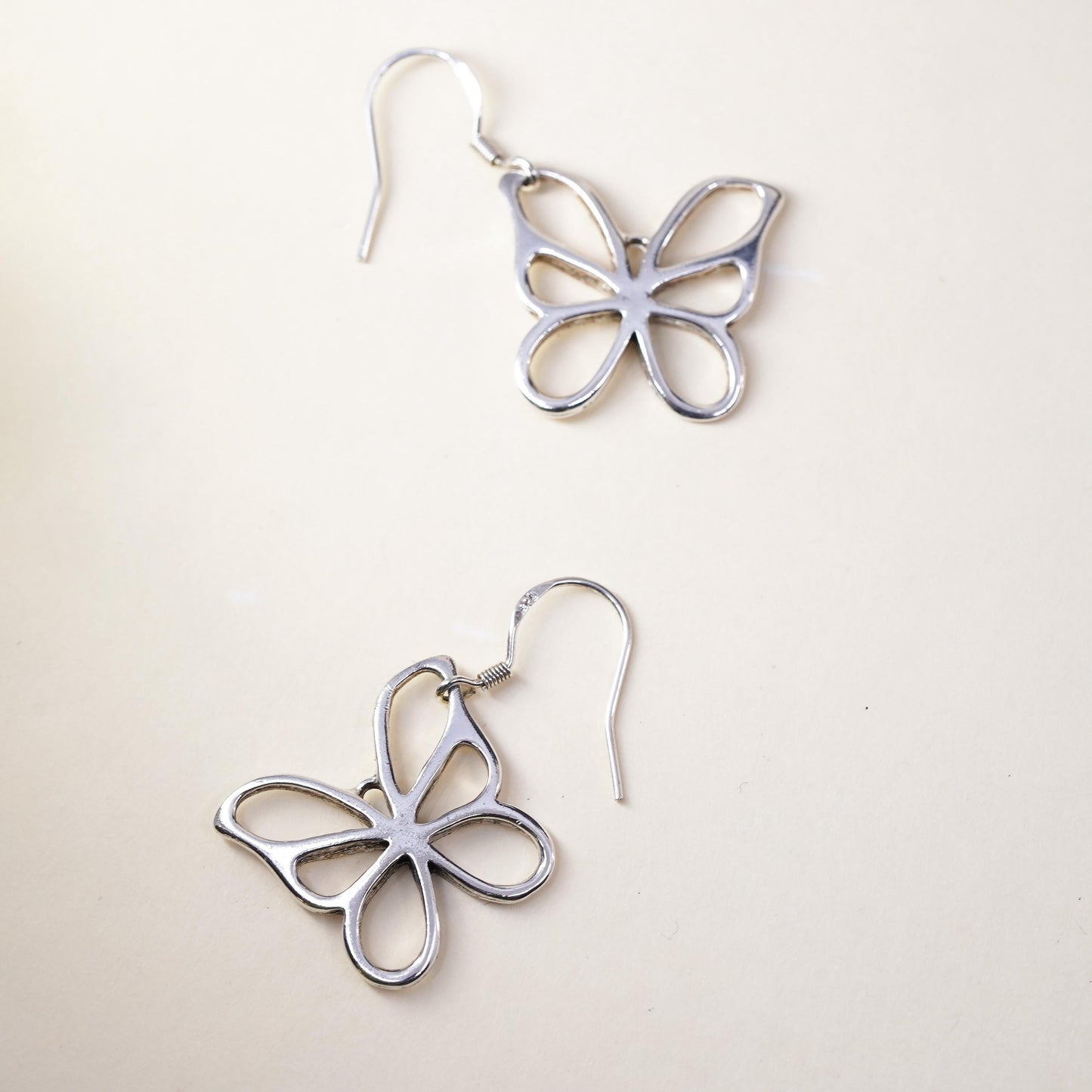 Vintage sterling silver handmade earrings, 925 silver butterfly