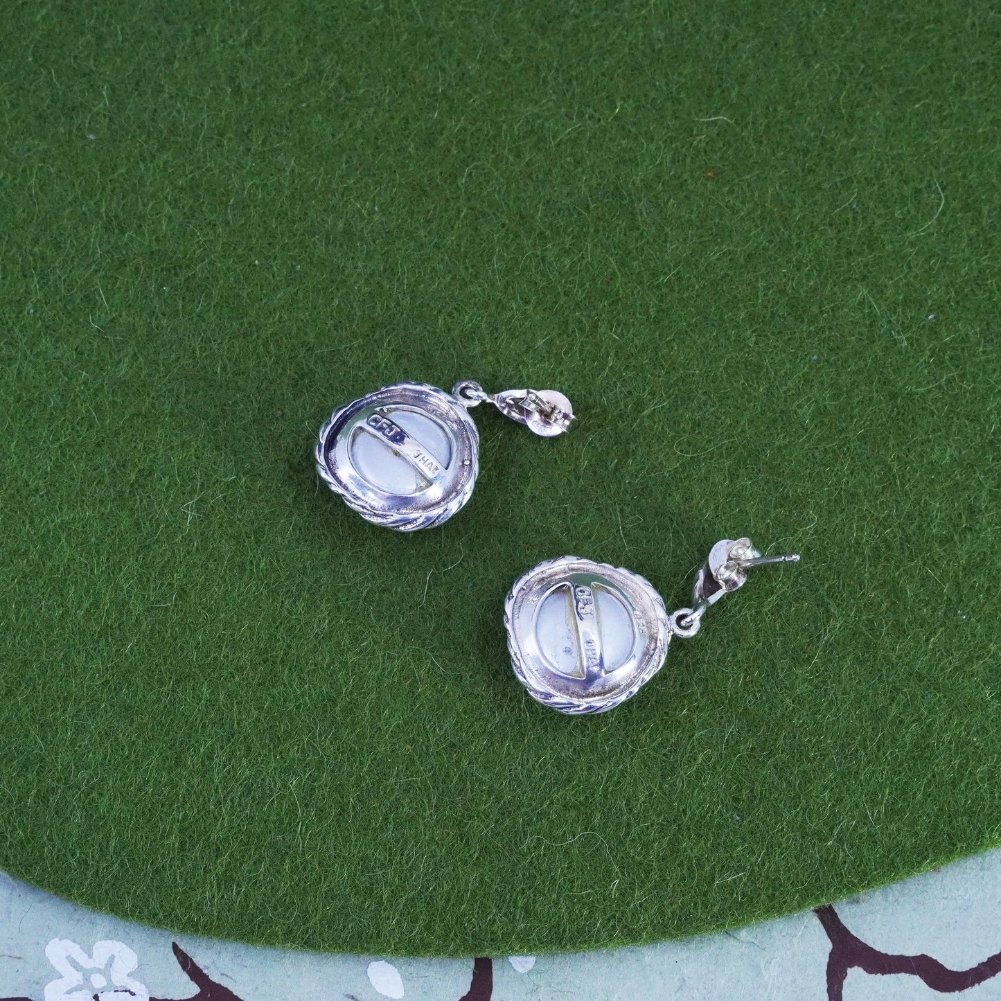 Vintage CFJ sterling 925 silver handmade earrings with pearl dangles