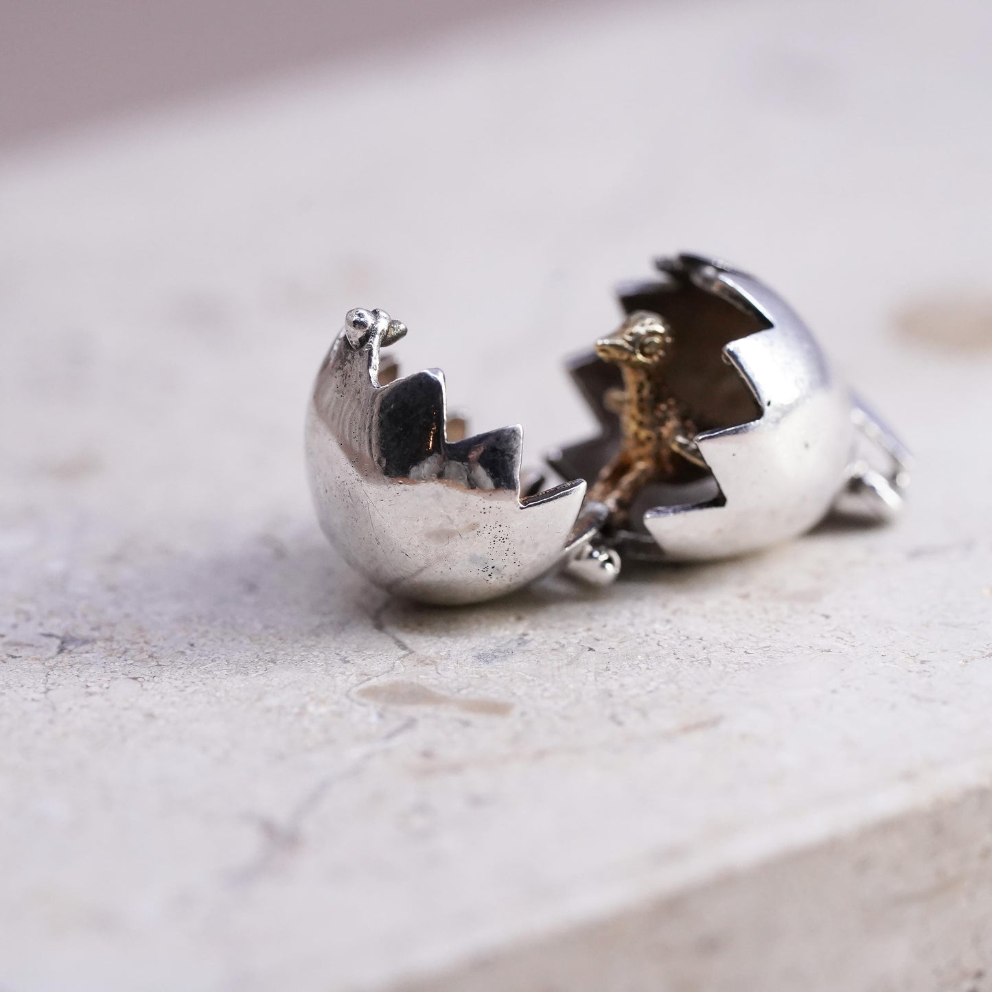 Vintage sterling silver heart charm, 925 silver golden chick egg charm pendant