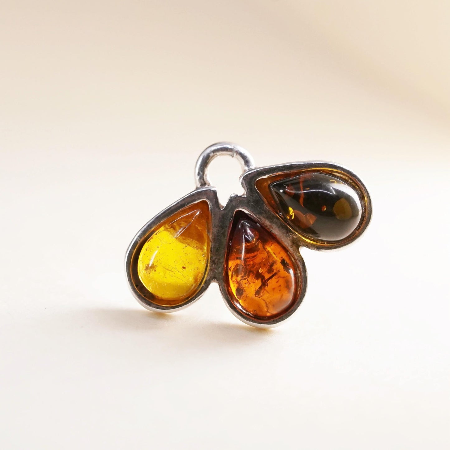 Vintage Sterling 925 silver handmade stud with amber, single earring