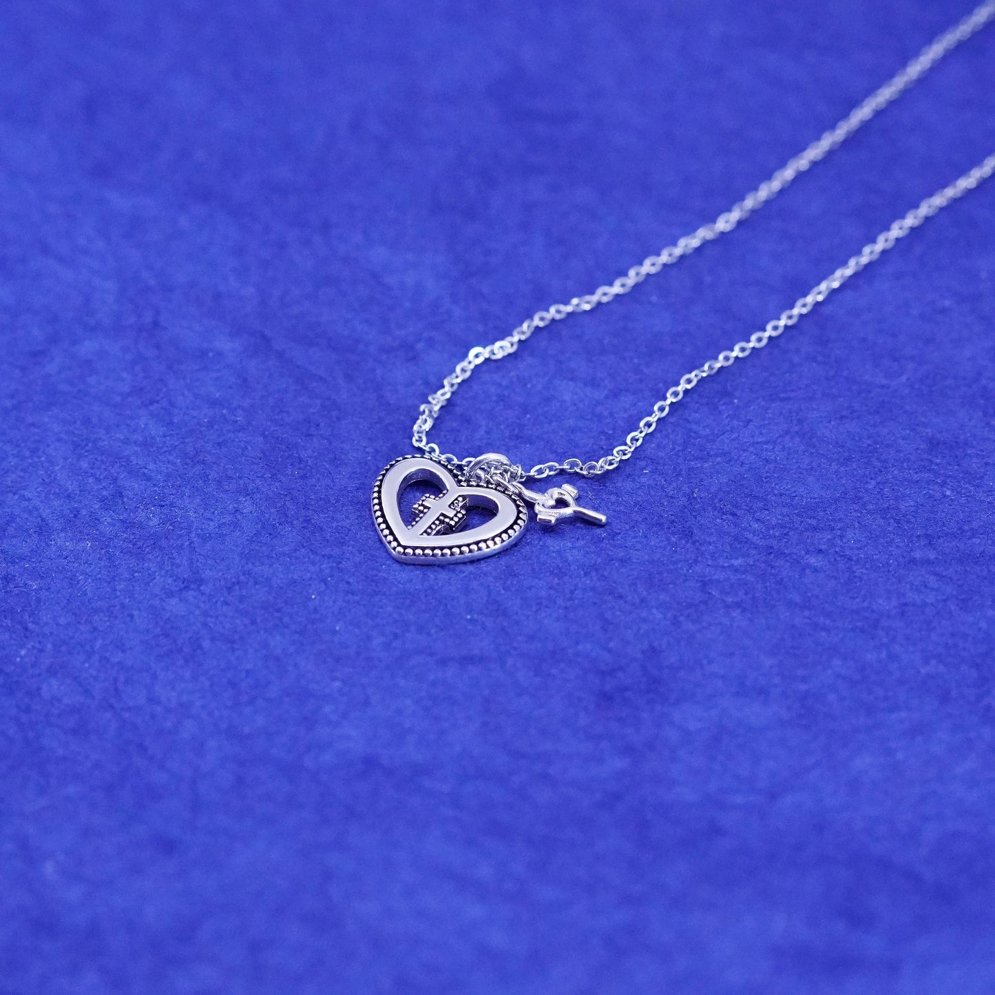 16+2”, Sterling silver handmade necklace, 925 circle chain heart cross pendant