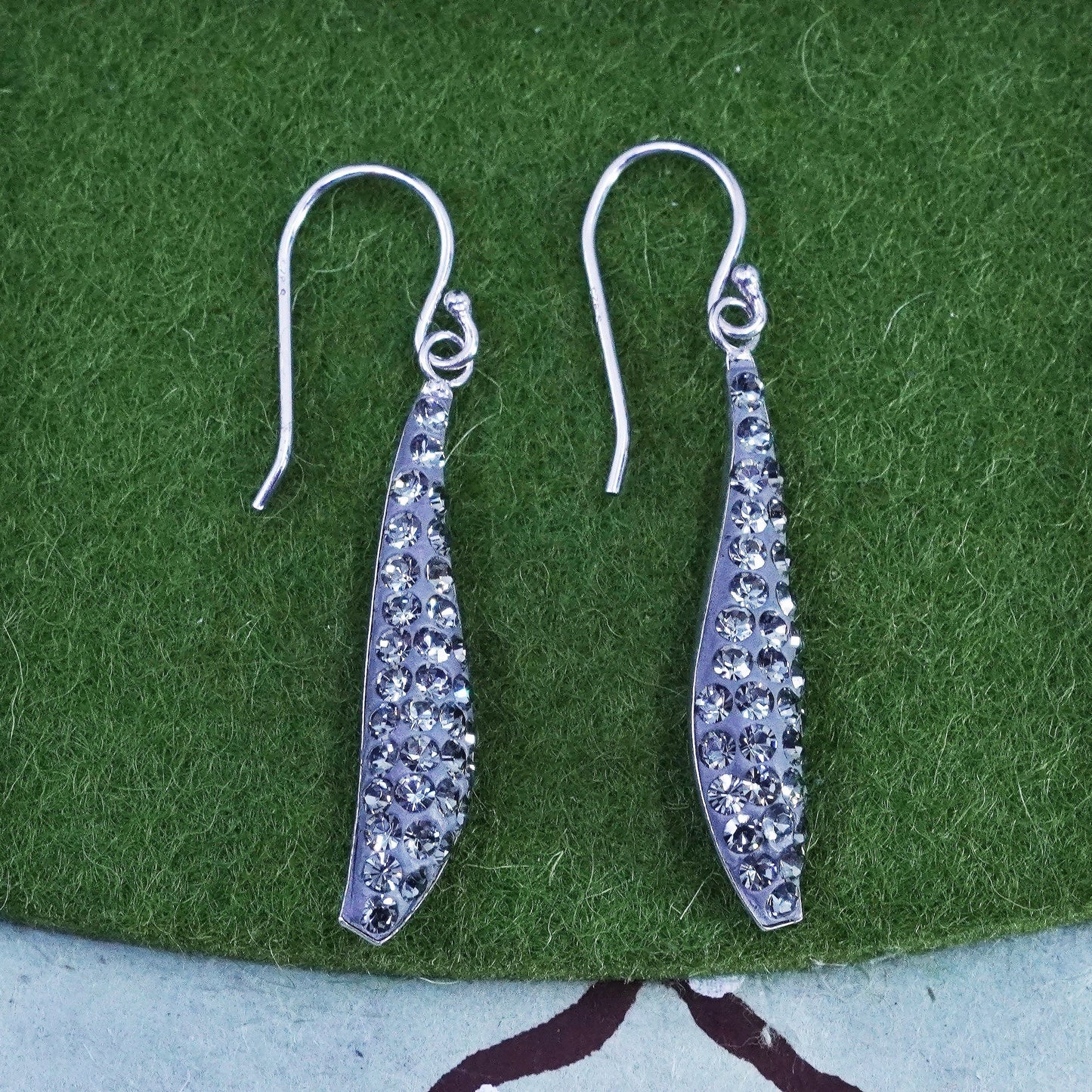 Vintage Sterling 925 silver handmade teardrop earrings with gray cluster cz