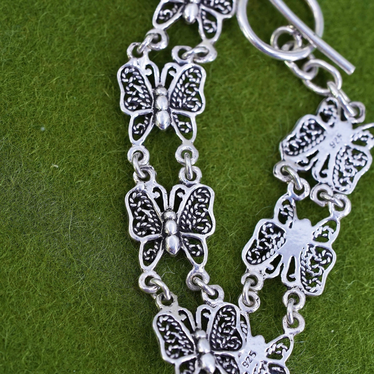 7", Vintage Sterling silver handmade bracelet, 925 silver filigree butterfly