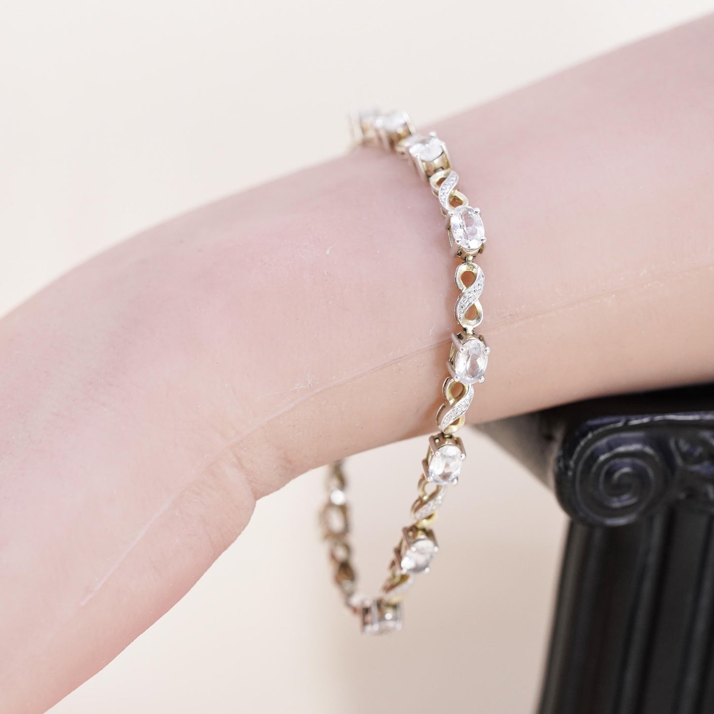 7.25”, vermeil gold sterling 925 silver tennis bracelet blue topaz diamond