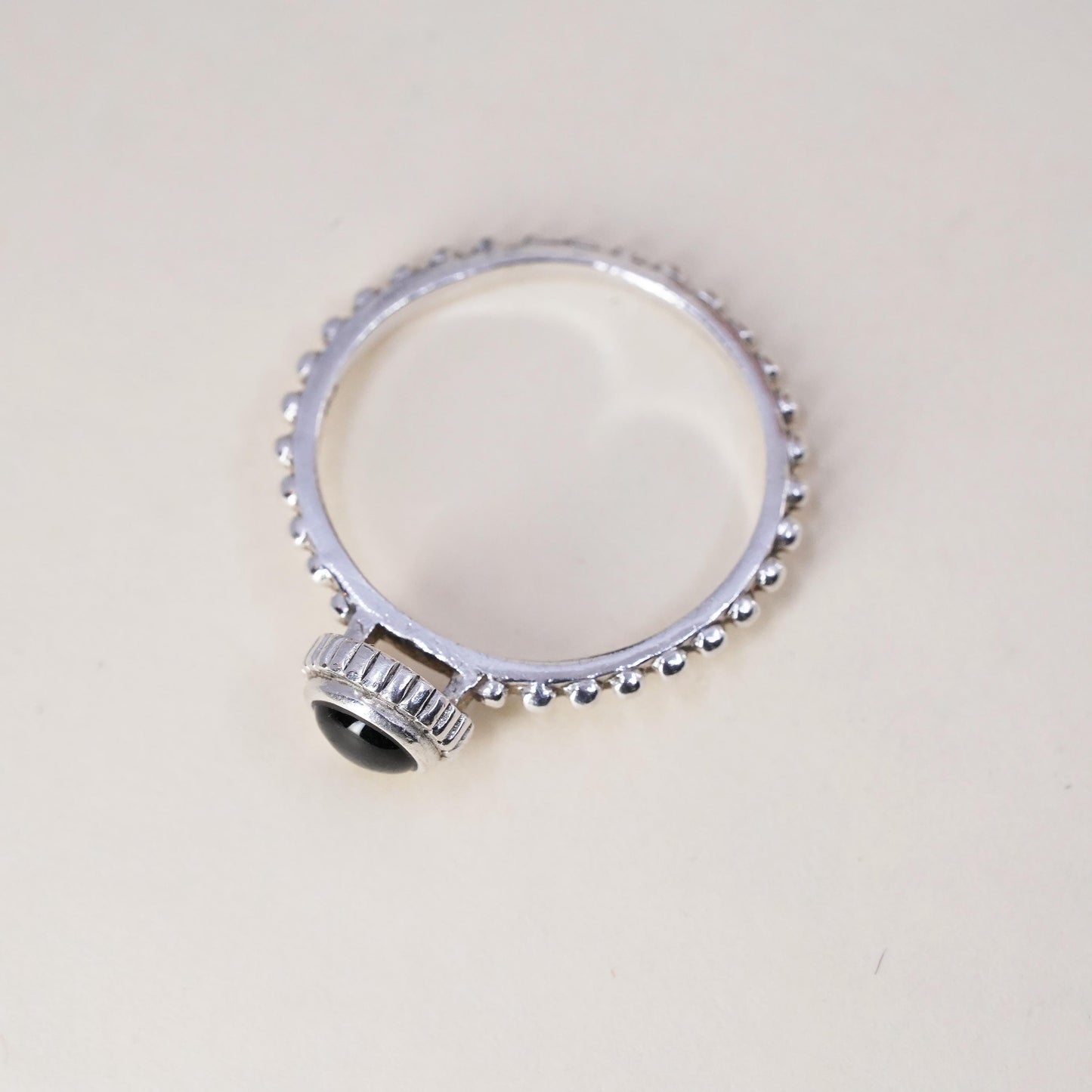 Size 8, Vintage sterling 925 silver handmade ring, stackable band with onyx