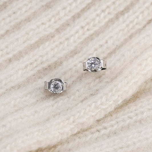 3mm, Vintage sterling 925 silver cz studs, minimalist earrings