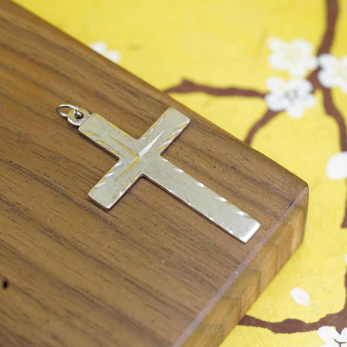 Vintage Sterling silver handmade pendant, 925 textured cross