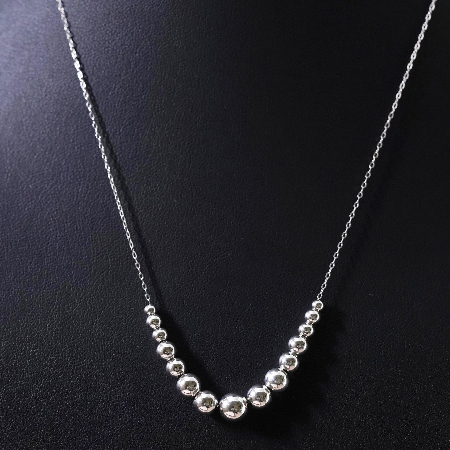 18”, Sterling silver handmade necklace, 925 graduated beaded chain beads