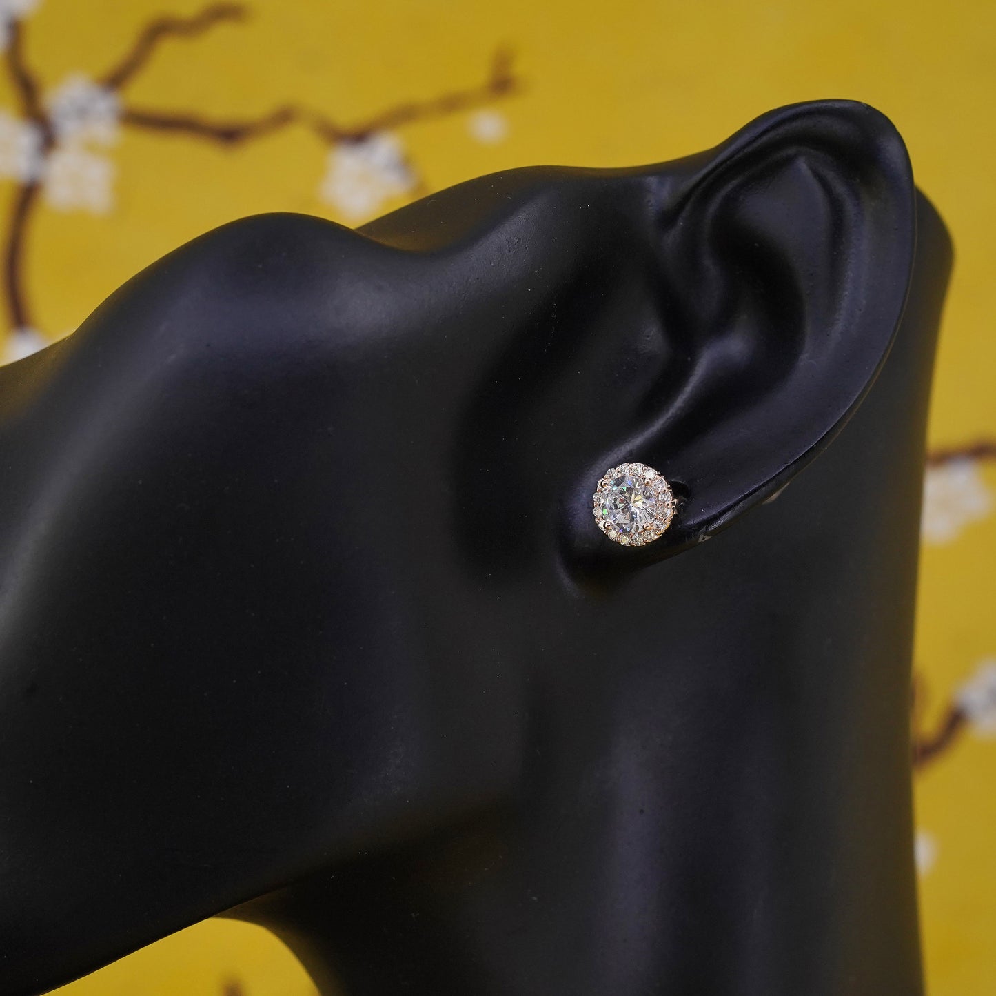 Vintage rose gold over Sterling 925 silver Cz studs, Swarovski earrings