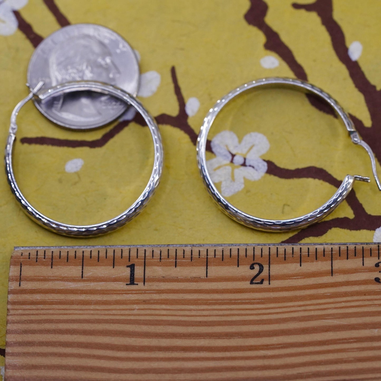 1.25", Vintage Sterling silver handmade earrings, textured 925 huggie hoops