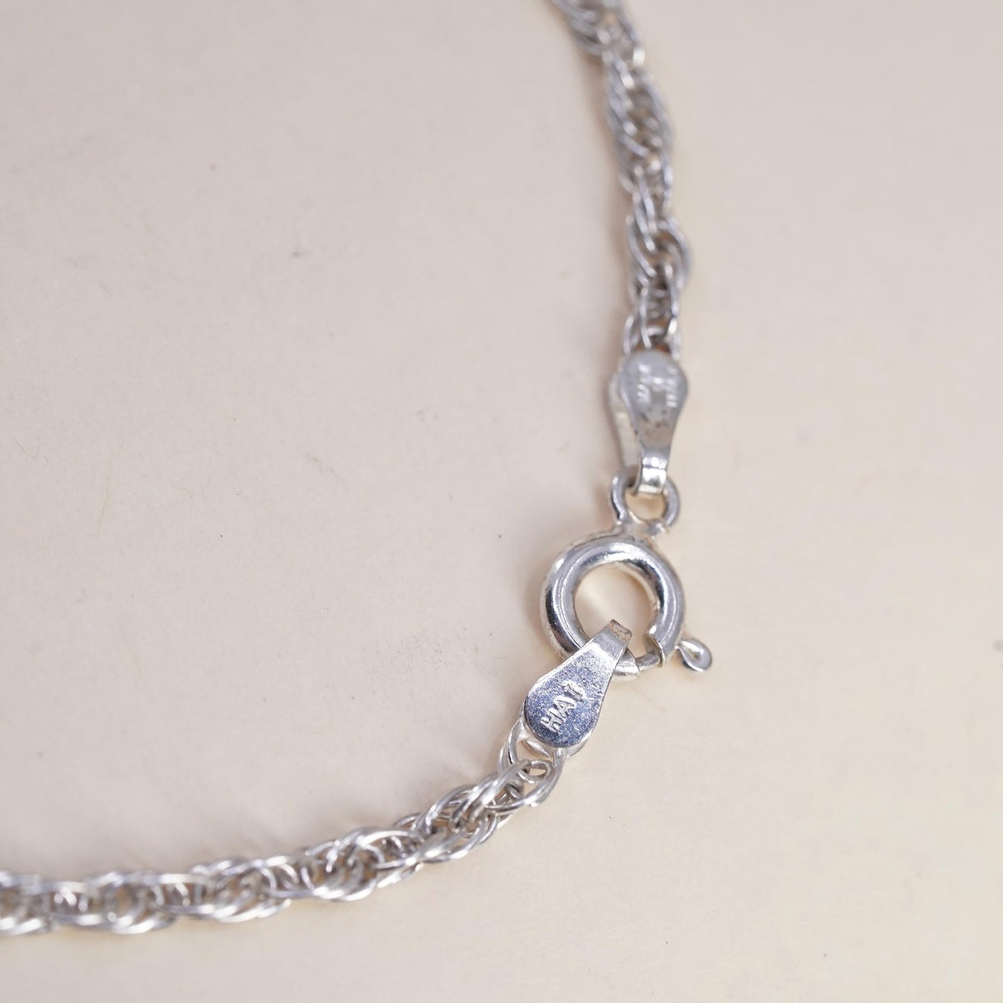 7" 3mm, Vintage Italian sterling 925 silver Singapore rope chain bracelet