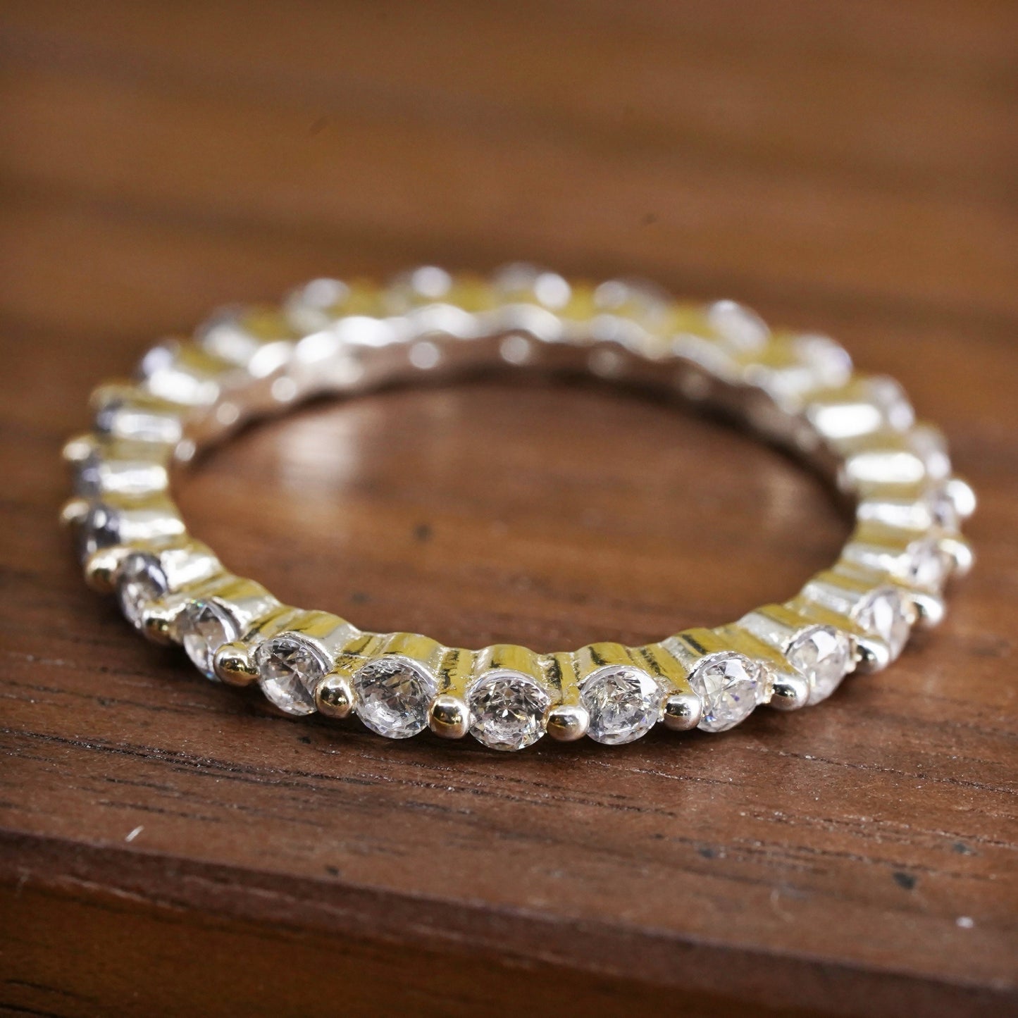 Size 7, vintage vermeil gold over Sterling silver ring, 925 stackable band cz