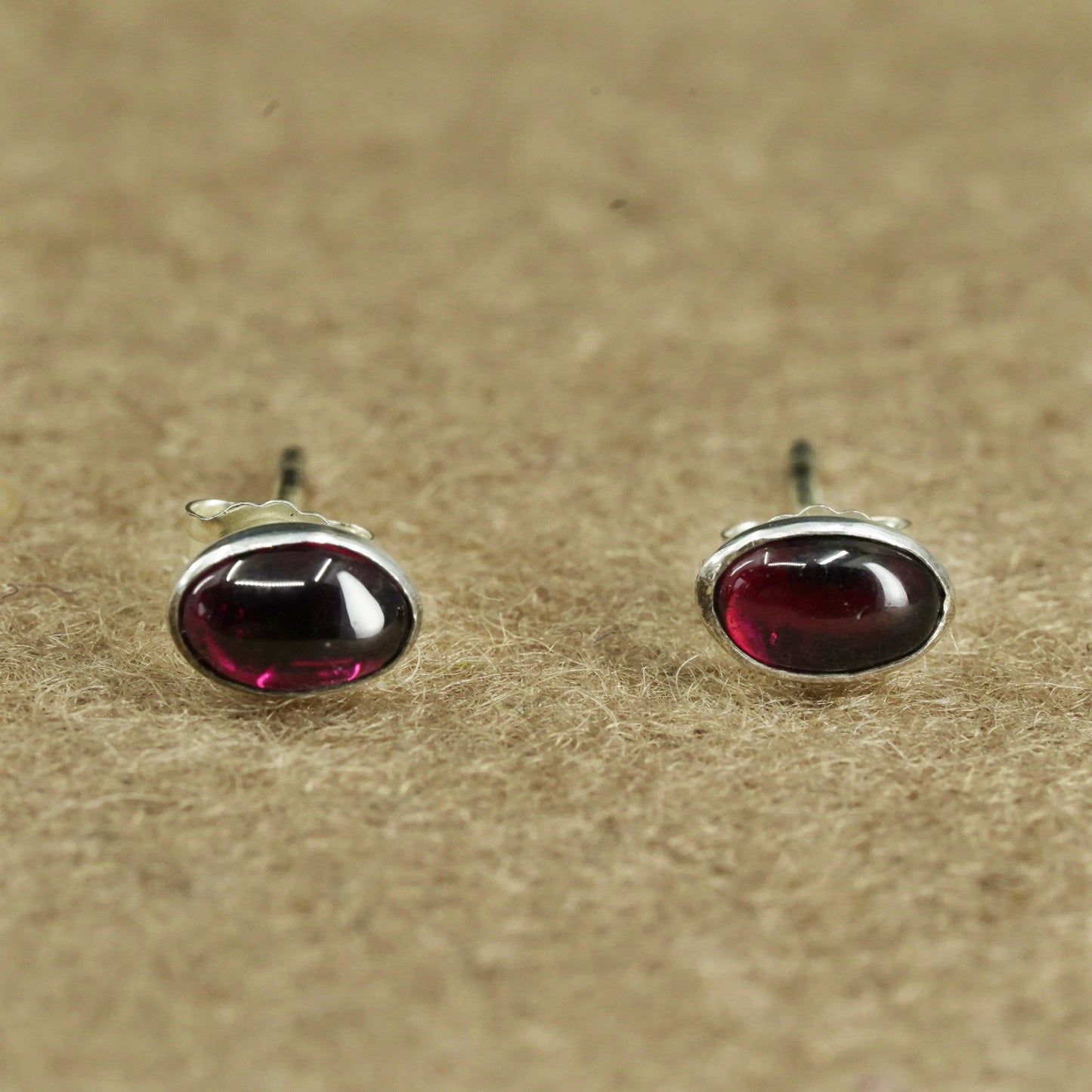 Vintage Sterling 925 silver handmade earrings, gernet studs