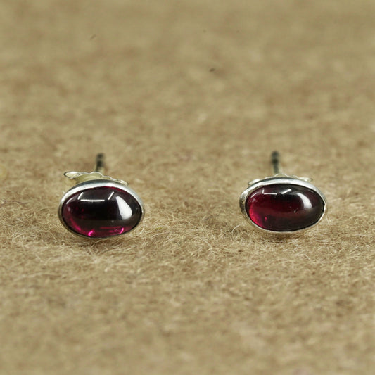 Vintage Sterling 925 silver handmade earrings, gernet studs