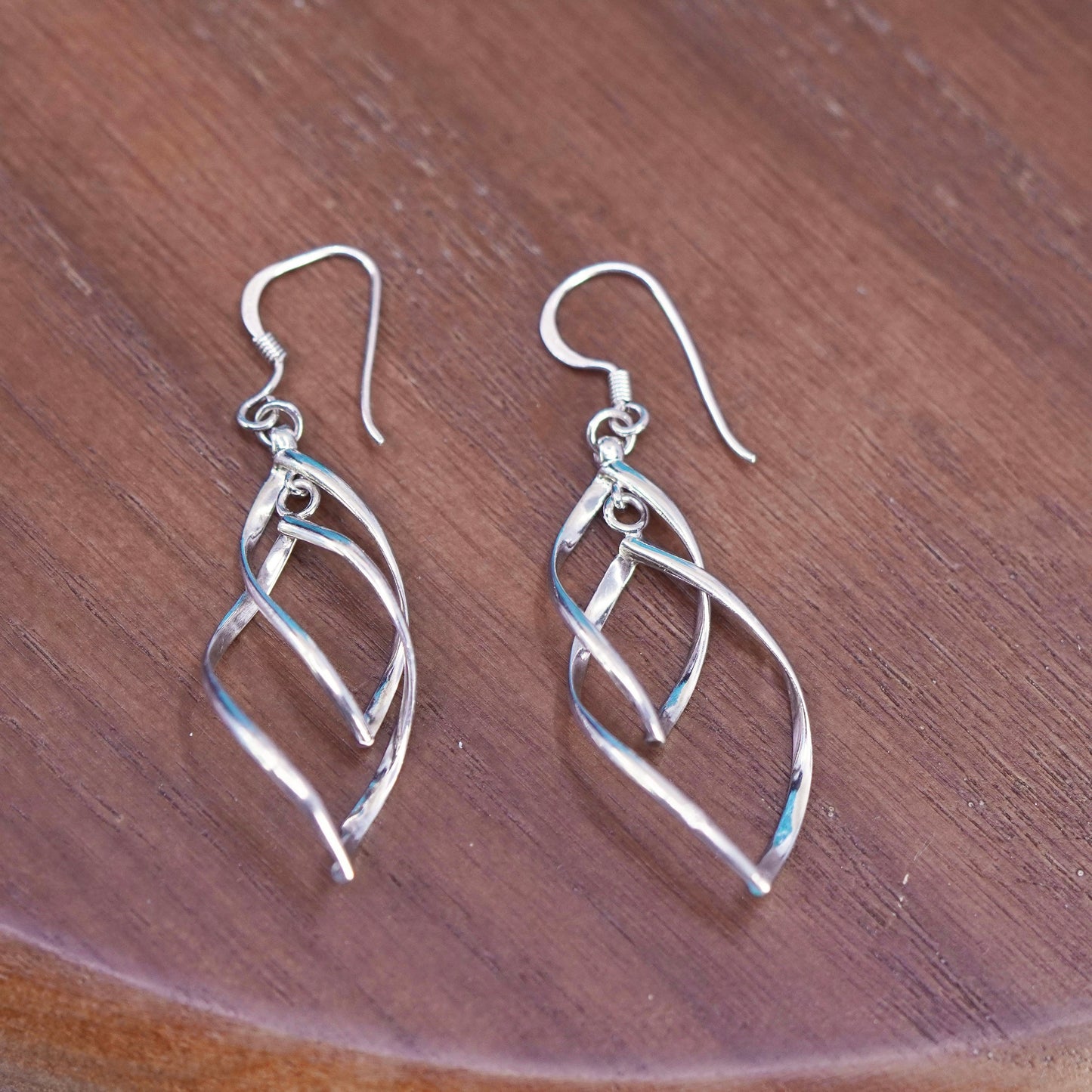 Vintage sterling silver handmade earrings, modern 925 twisted hoops