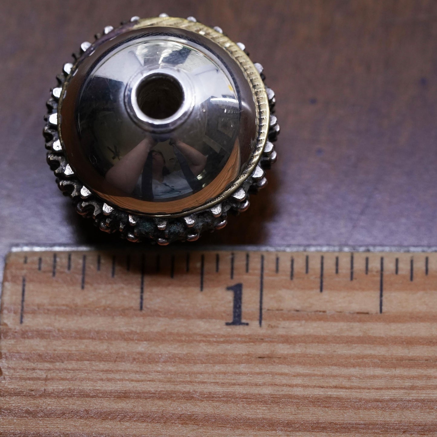 1” Vintage Sterling silver high polished ball, 925 bell with beads