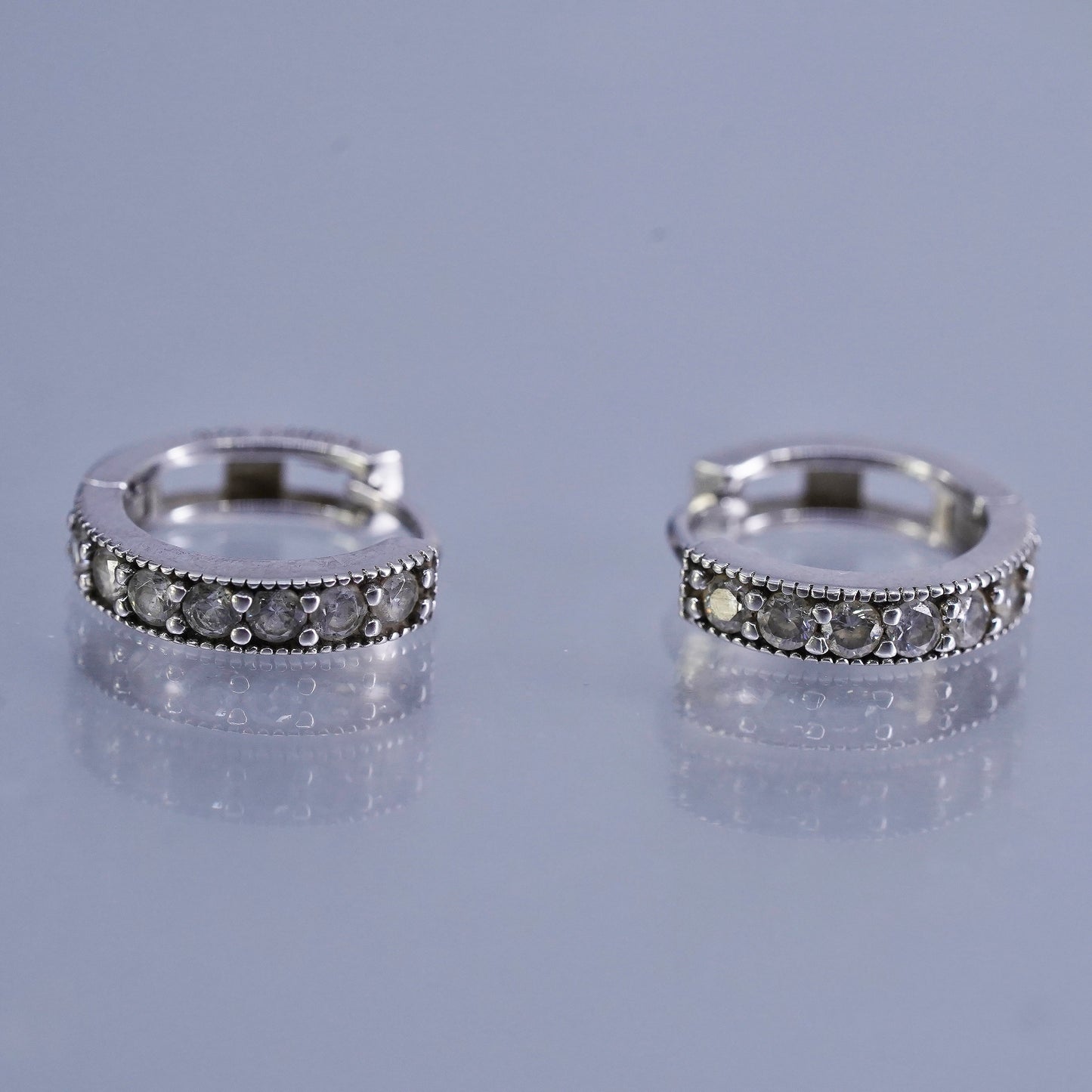 0.5”, vintage Sterling silver handmade earrings, 925 huggie hoops with cz