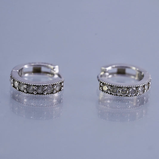 0.5”, vintage Sterling silver handmade earrings, 925 huggie hoops with cz