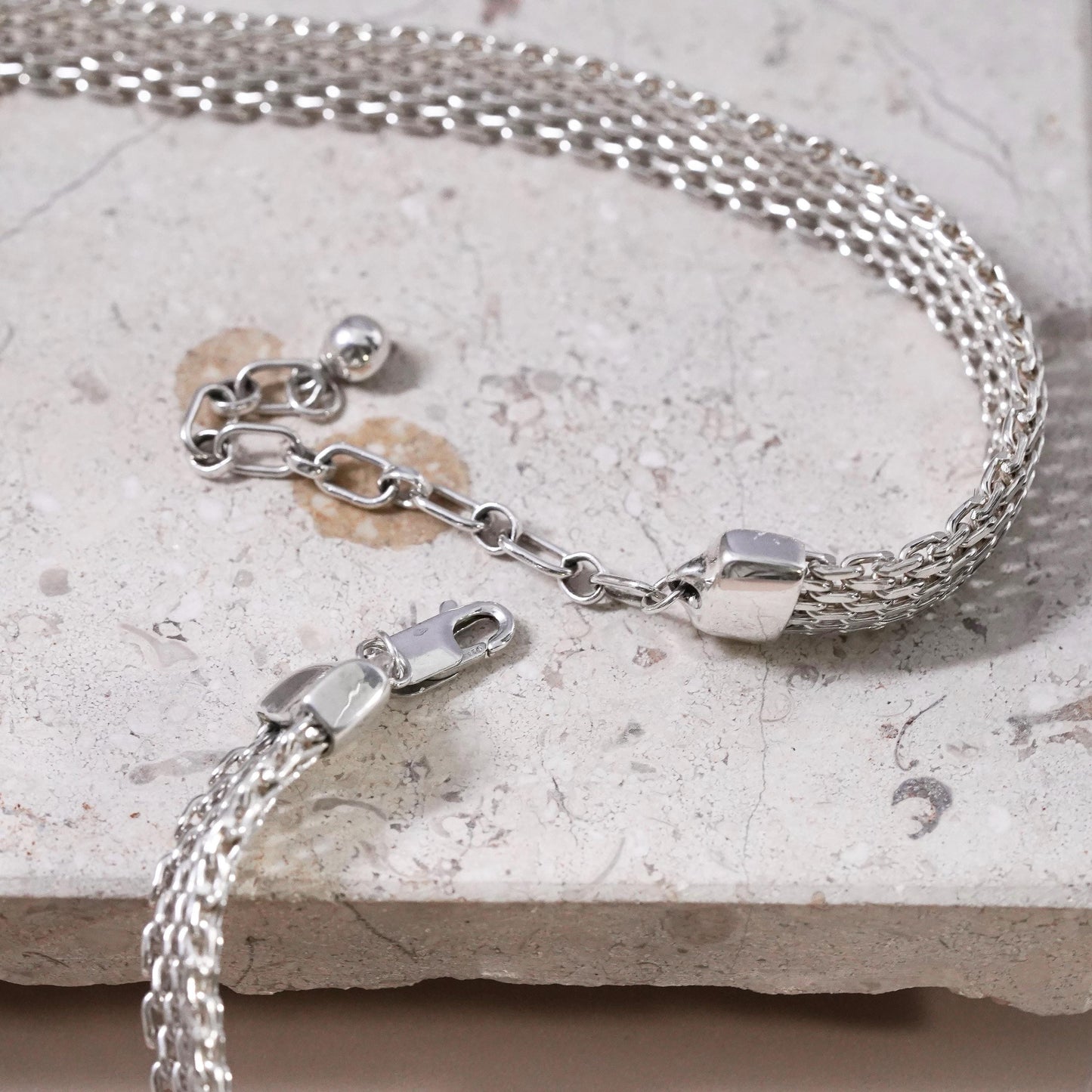 16+2", VTG Italian GC Sterling silver handmade necklace, bold 925 mesh chain