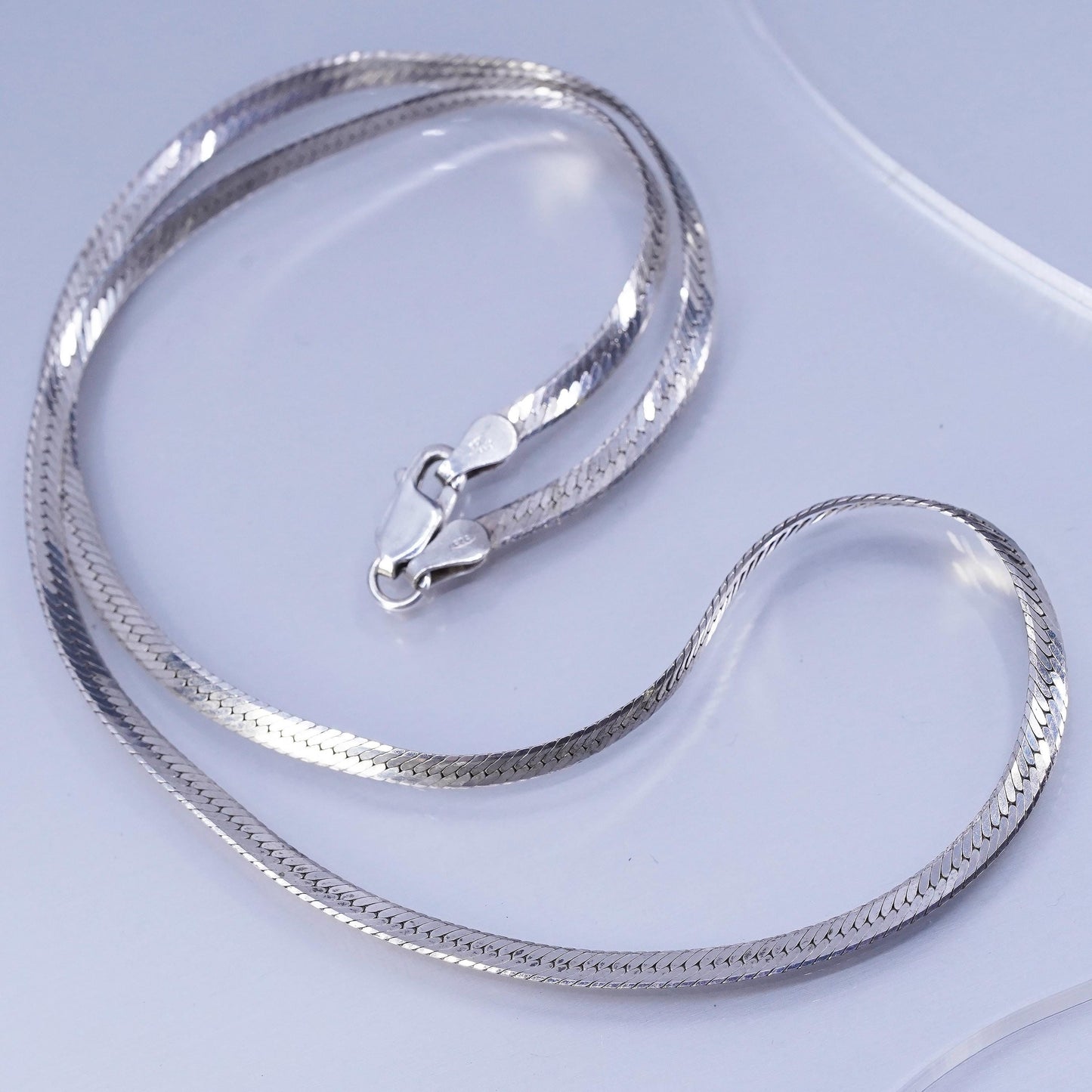 18” 3mm, vintage Italian Sterling 925 silver herringbone chain necklace