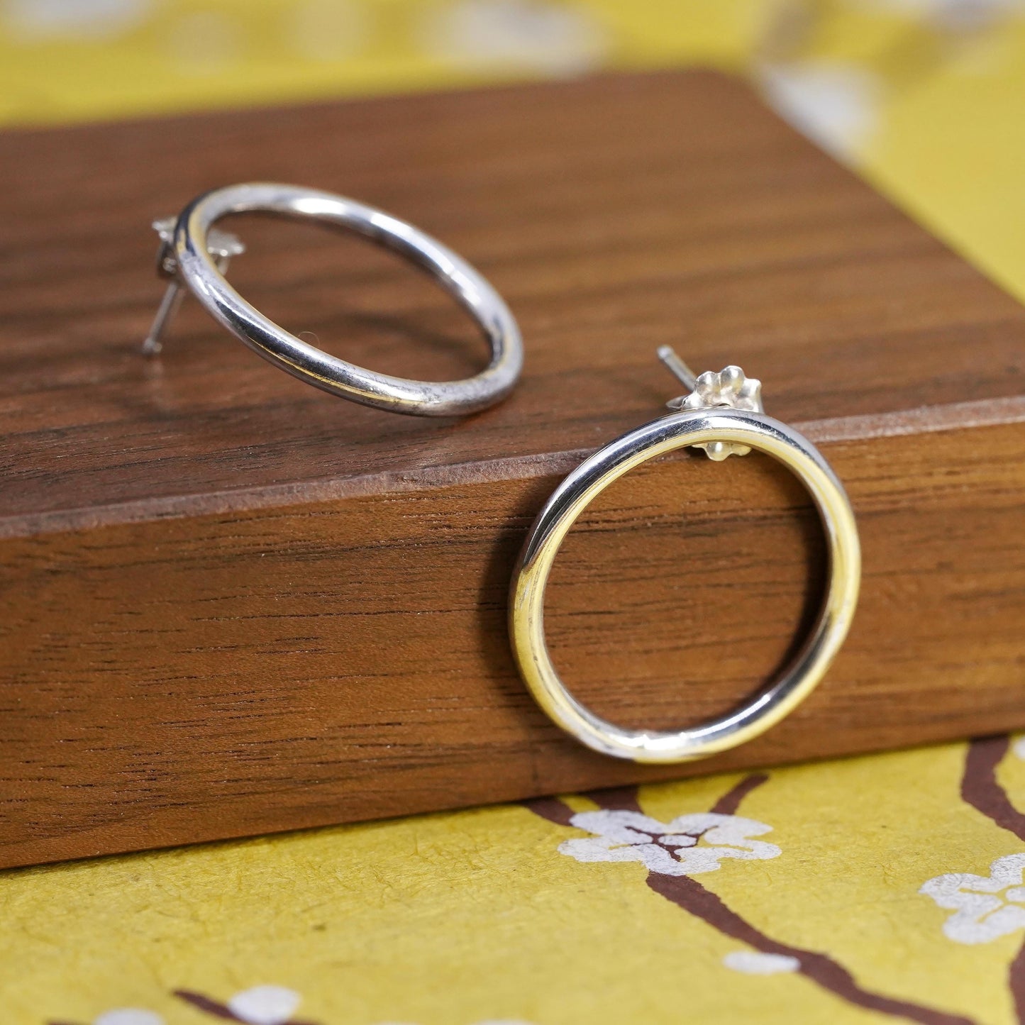 vintage Sterling silver handmade studs, circle earrings