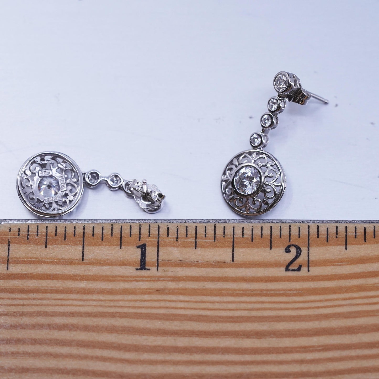 Vintage Sterling 925 silver circle earrings with wavy Cz