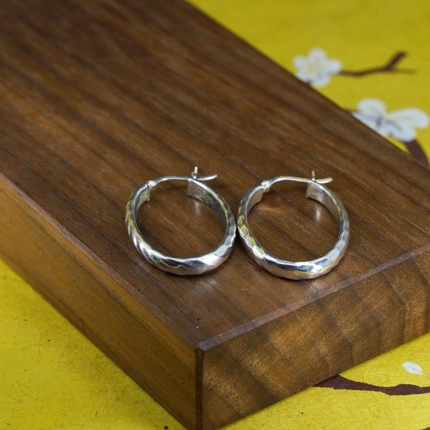 1.25", Sterling silver oval hoop earrings, textured 925 silver huggie