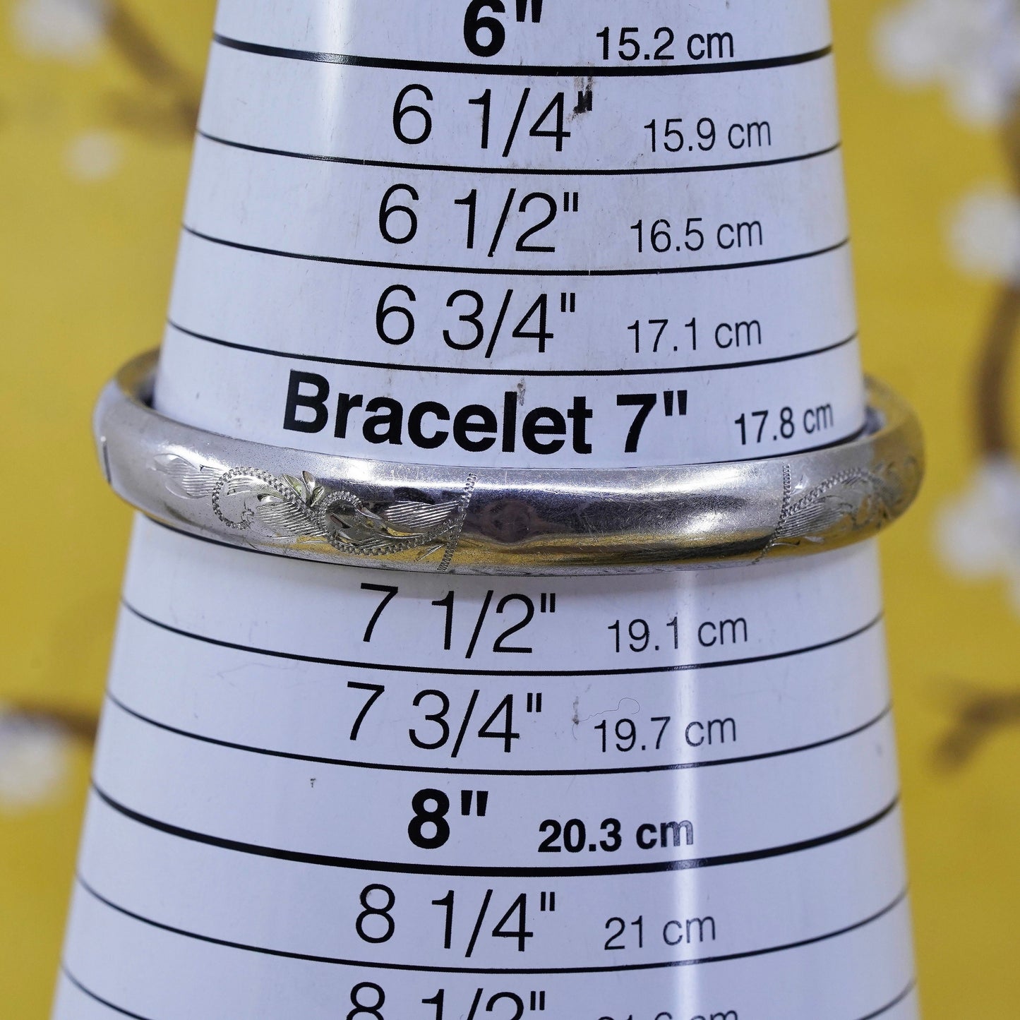 7.25", antique sterling silver handmade bracelet, textured 925 hinged bangle