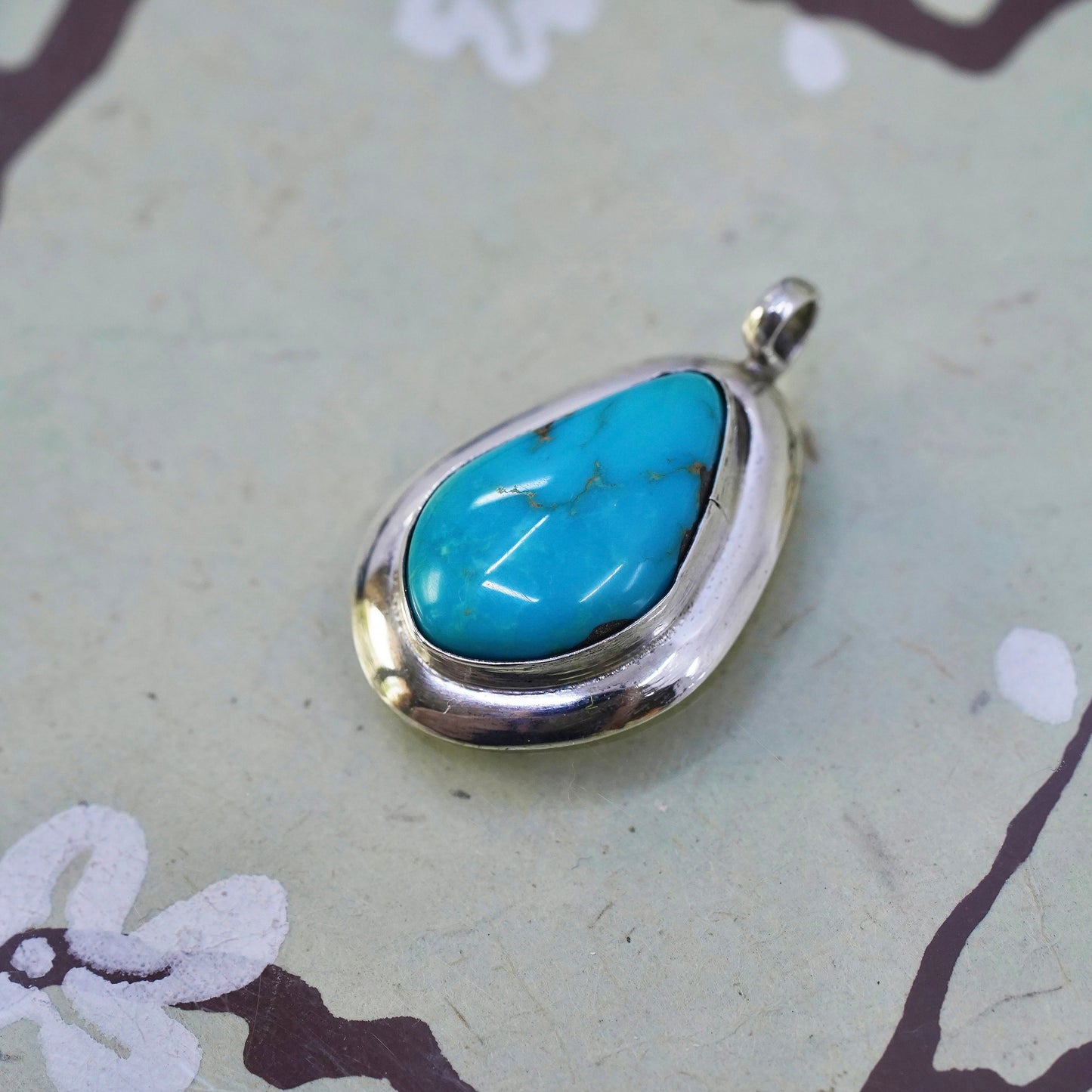 Native American Navajo JRD Sterling 925 silver handmade pendant with turquoise