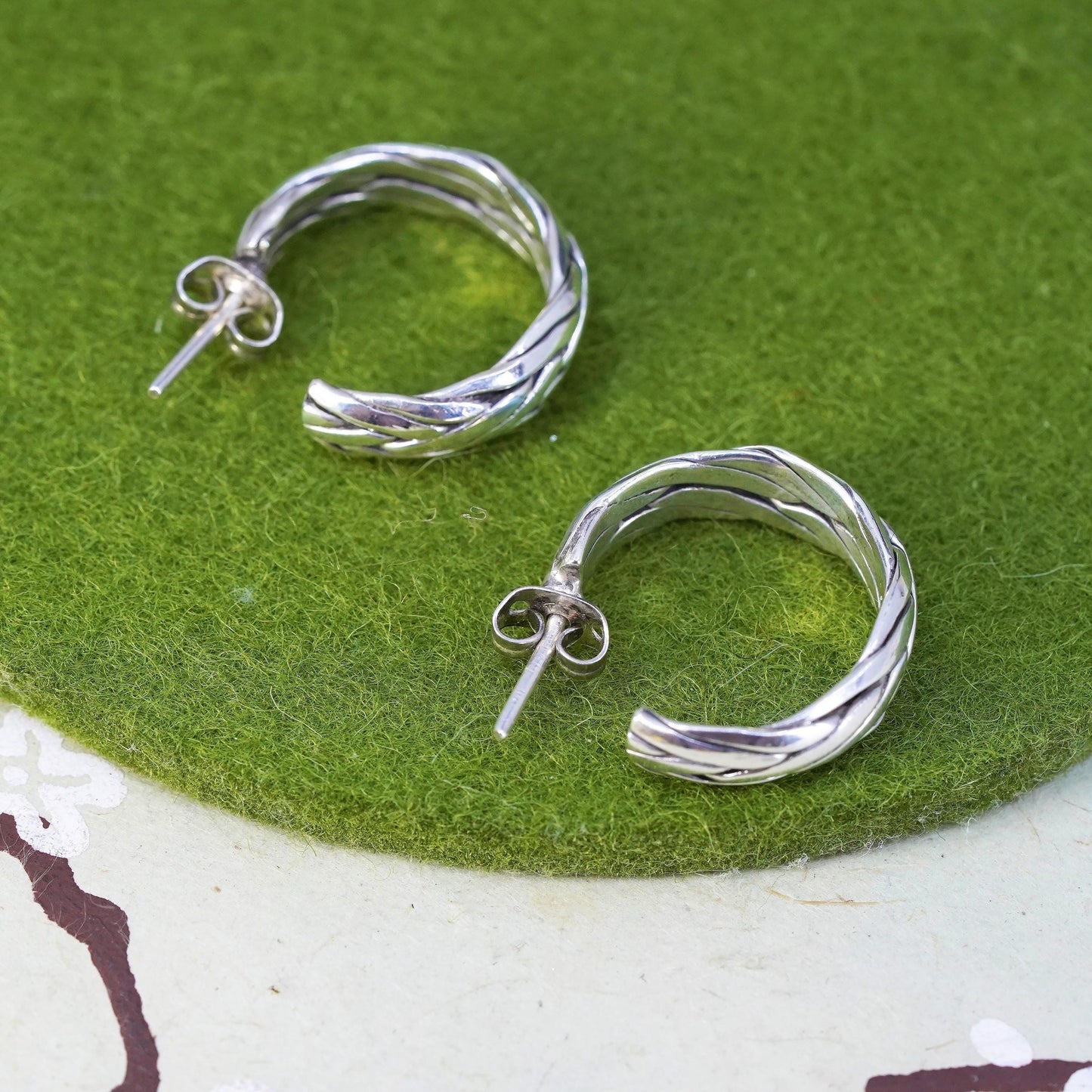0.75”, Vintage sterling silver handmade earrings, 925 cable Huggie hoops