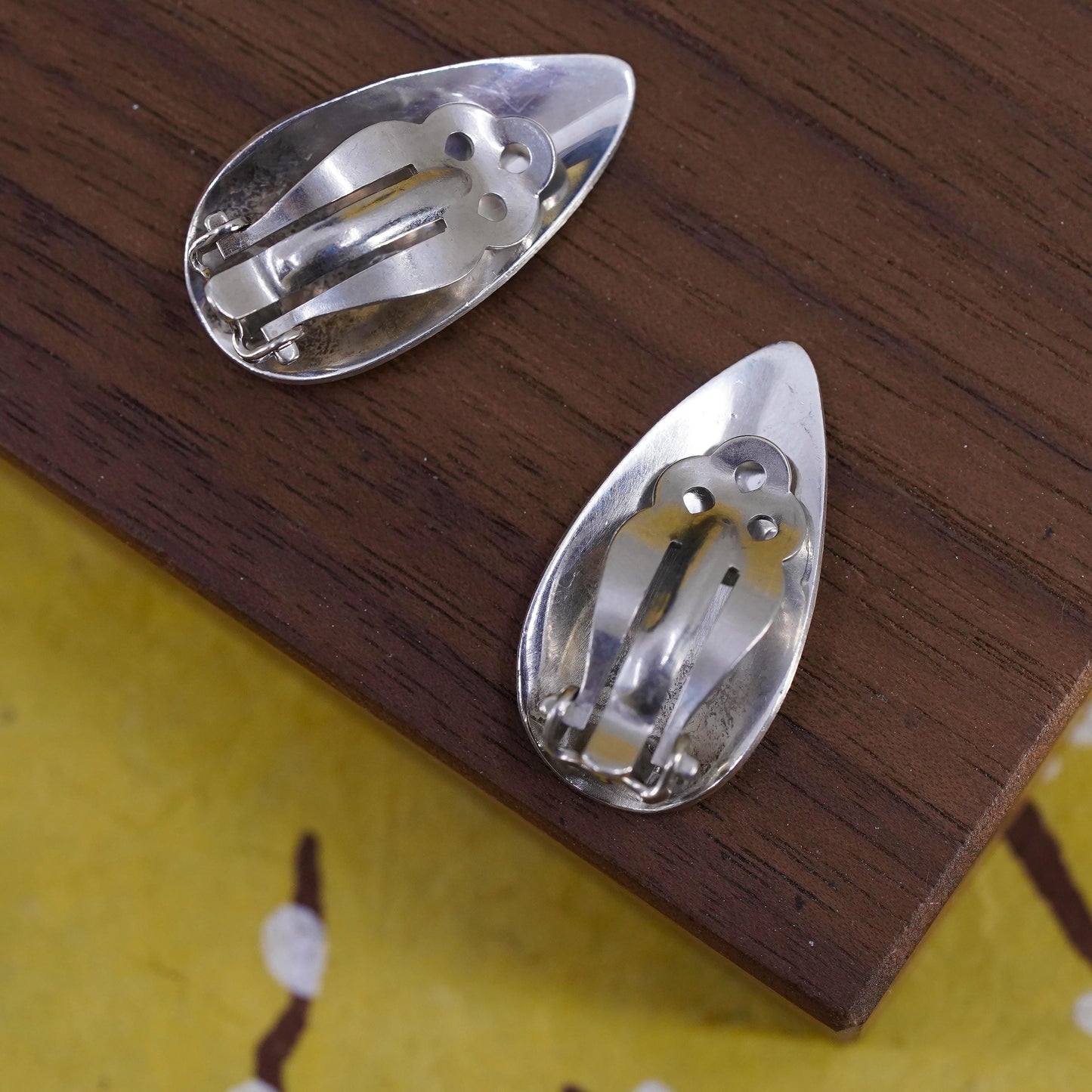 Native American Sterling 925 silver teardrop earrings, Kokopelli clip on