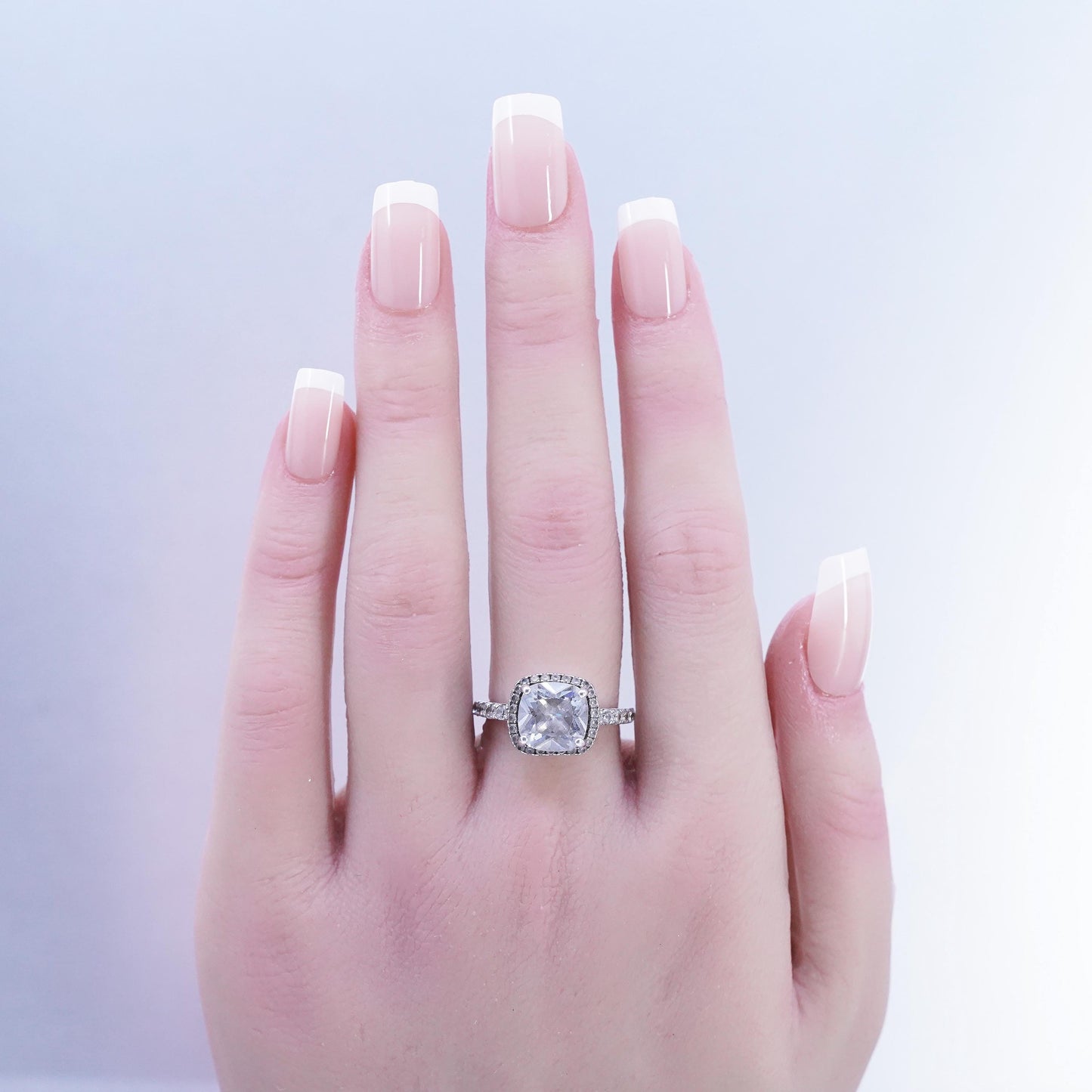 Size 6.75, vintage Sterling 925 silver statement engagement ring cluster Cz
