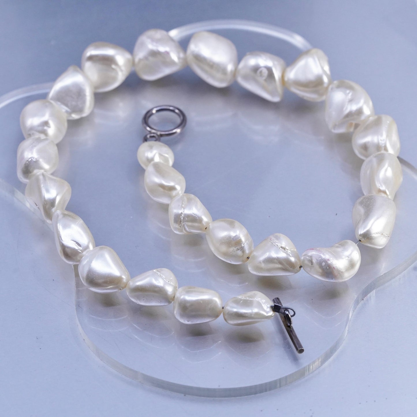 18" Vintage Sterling 925 silver handmade necklace chunky baroque pearl nuggets