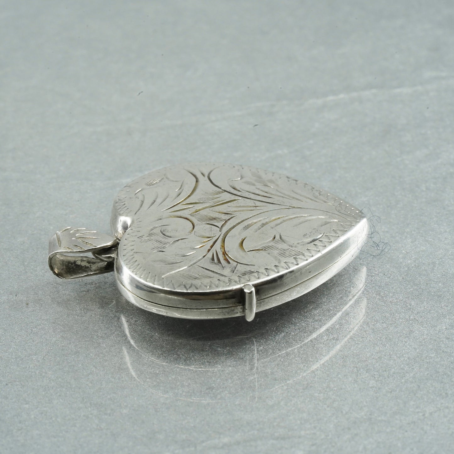 Vintage Sterling silver handmade charm, textured 925 heart photos locket