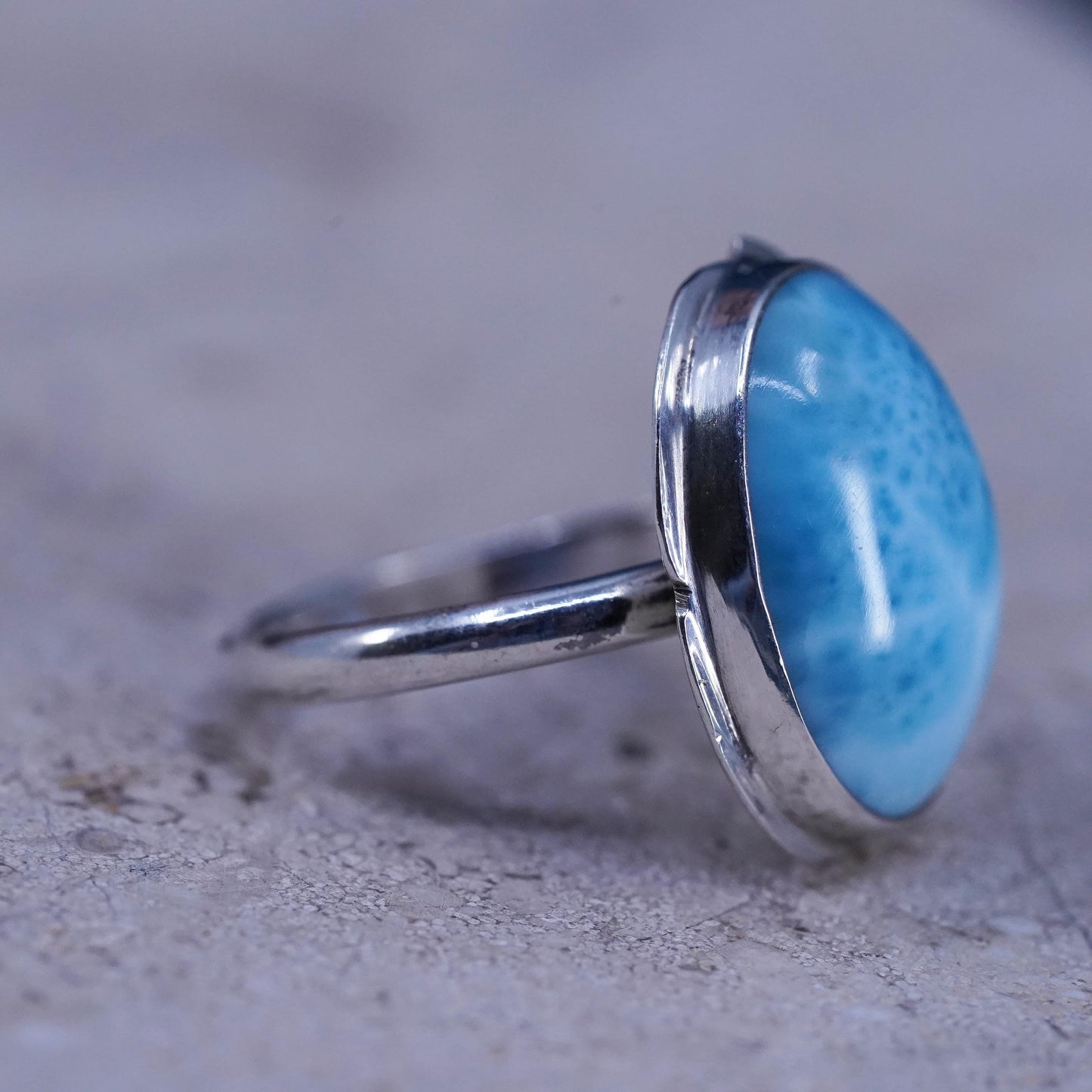 Size 5.5, Vintage sterling 925 silver handmade ring with oval larimar