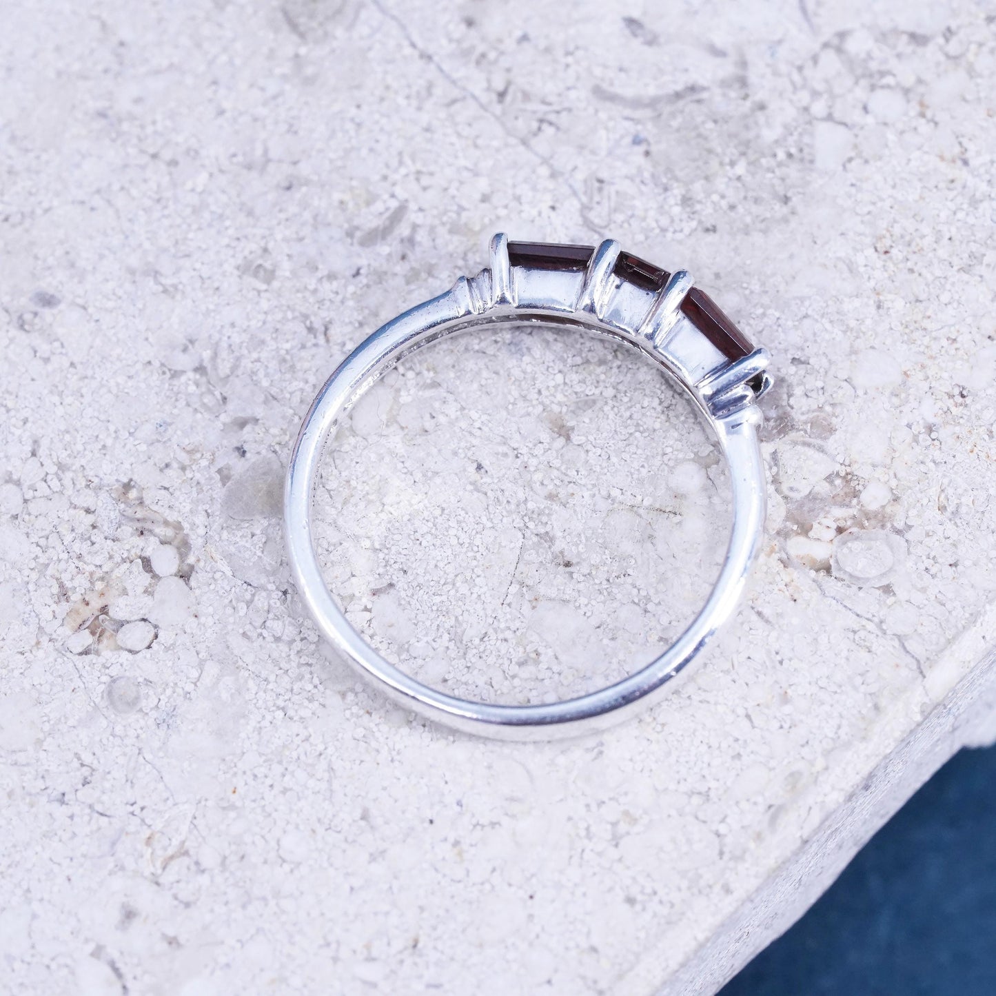 Size 8, Nicole Miller Sterling 925 silver stackable band ring with ruby stone