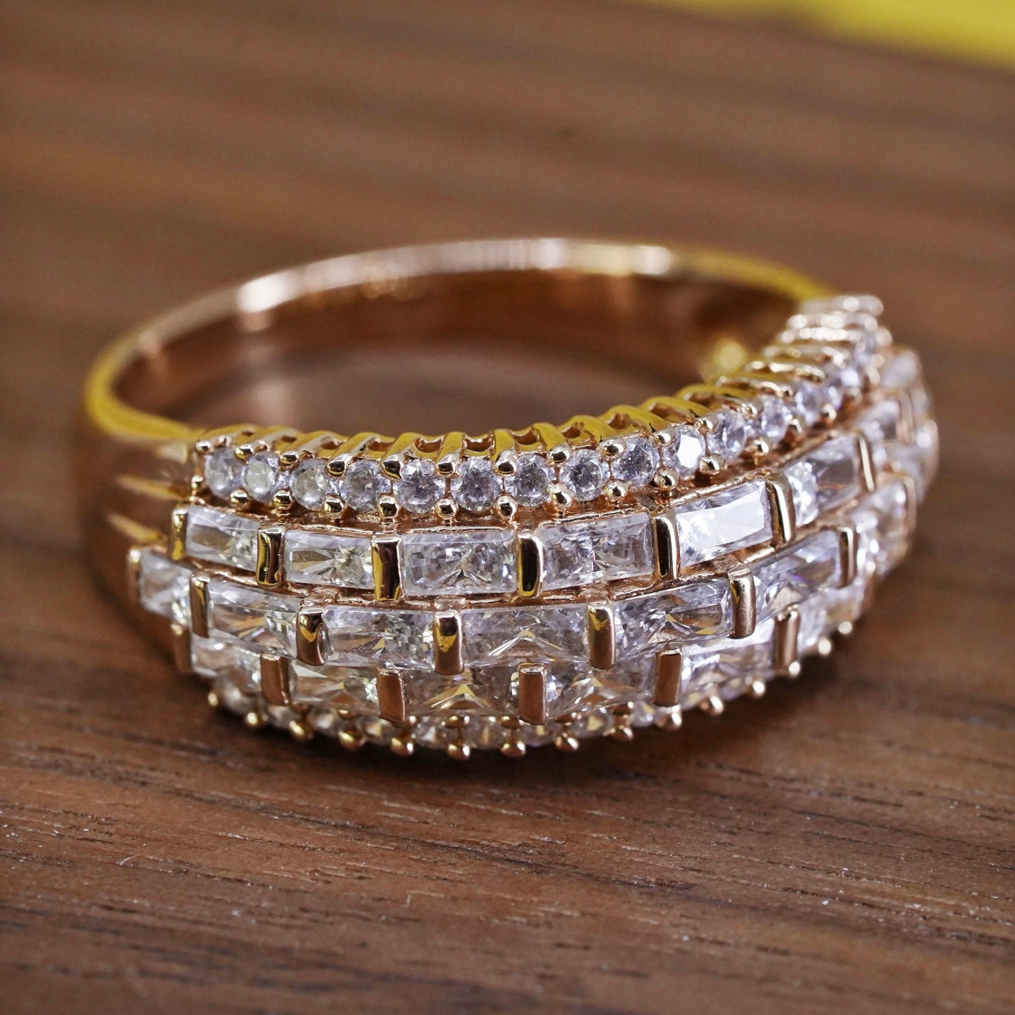 Size 11, vermeil gold over Sterling 925 silver statement ring with cluster cz