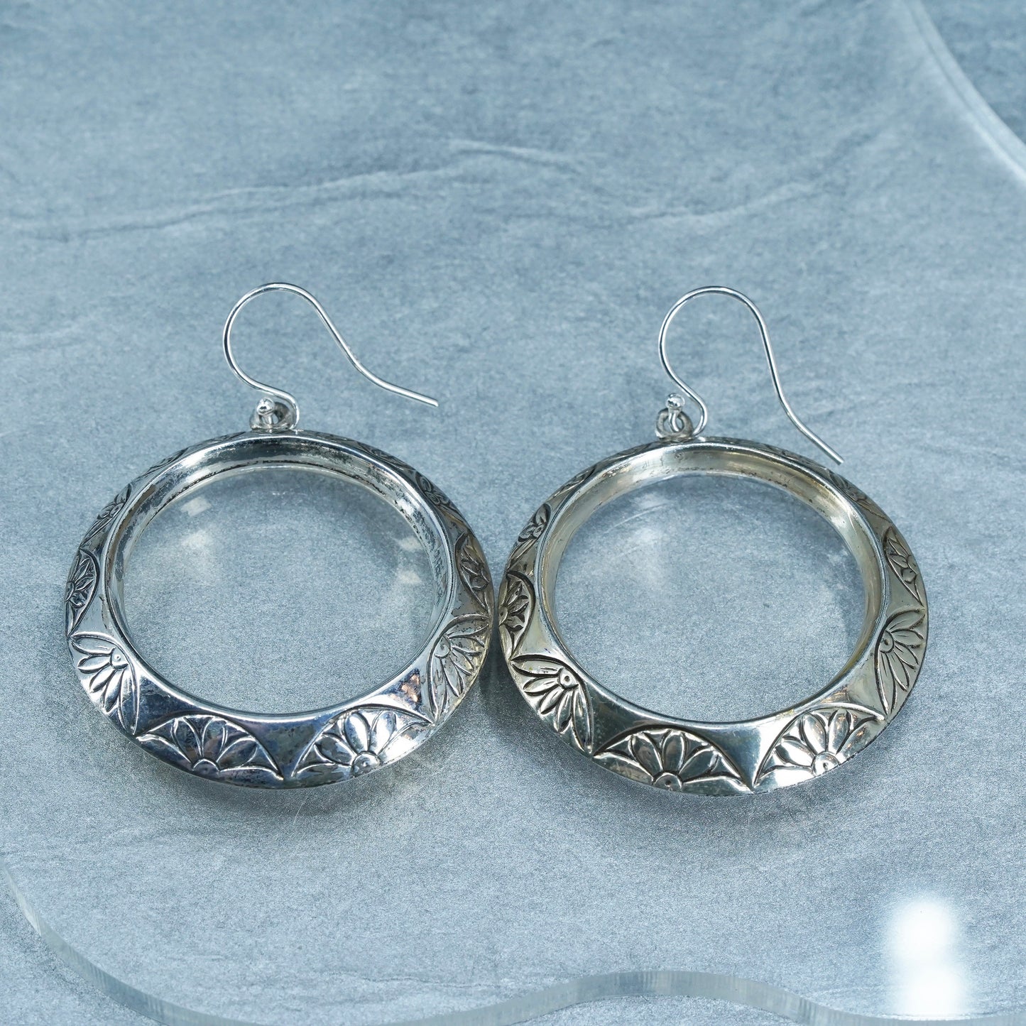 1.5”, vintage Italian Sterling silver handmade earrings, bold 925 hoops
