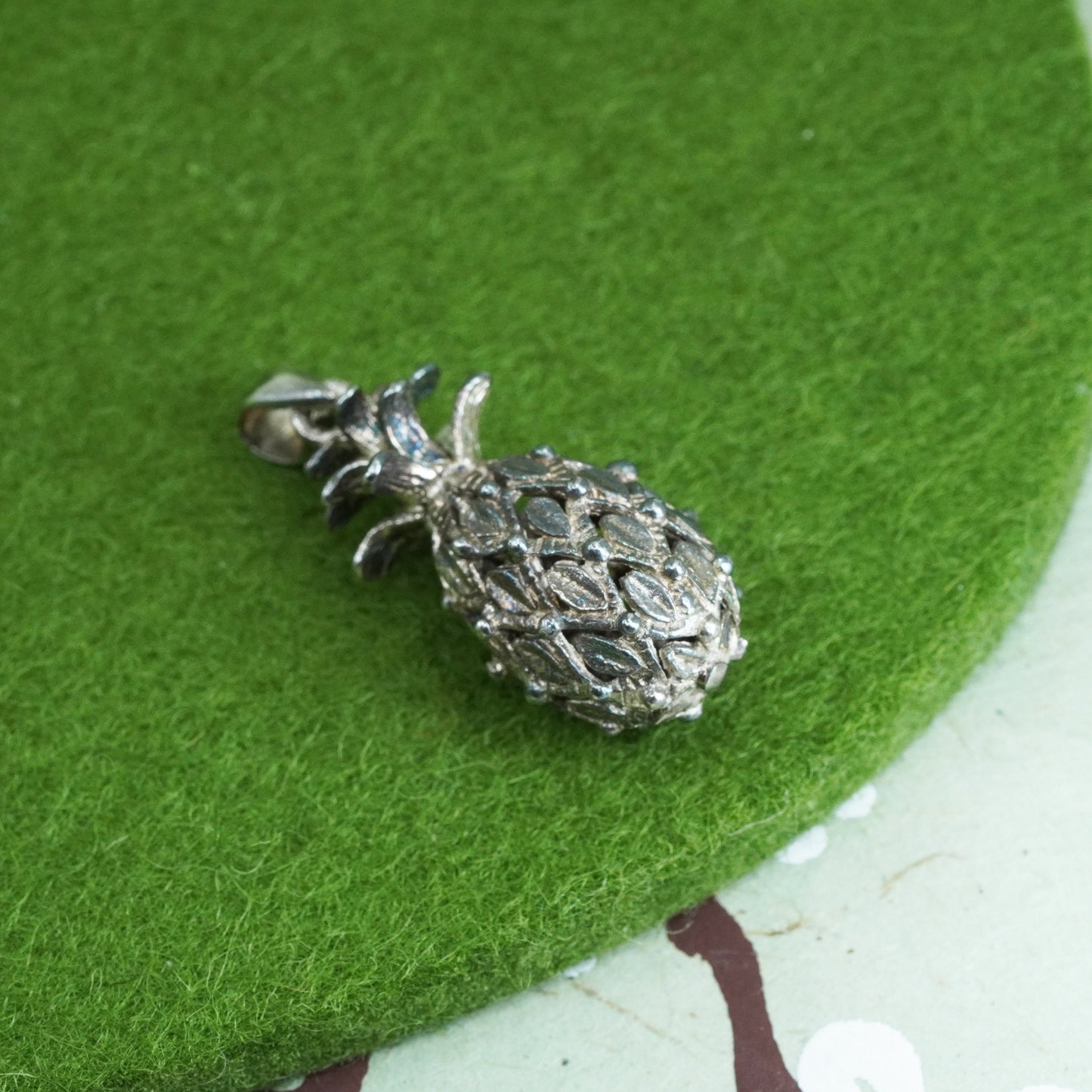 Vintage sterling silver handmade pendant, 925 pineapple charm